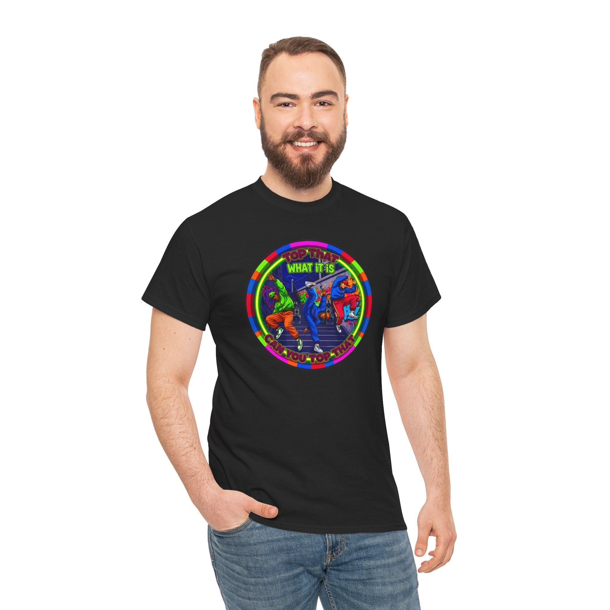 Dance Crew T-Shirt – "Top That What It Is" Retro Neon Graphic Tee