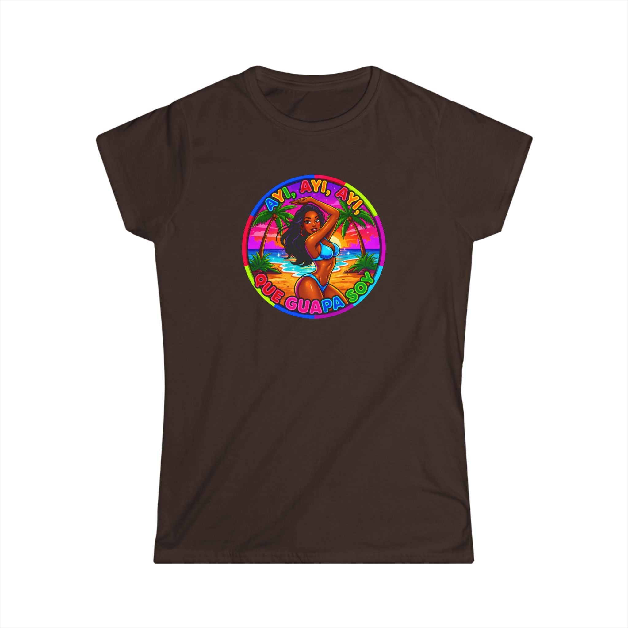 Vintage Tropical Surf T-Shirt — "Ayi, Ayi Ayi Que Guapa Soy"  Retro Beach Graphic