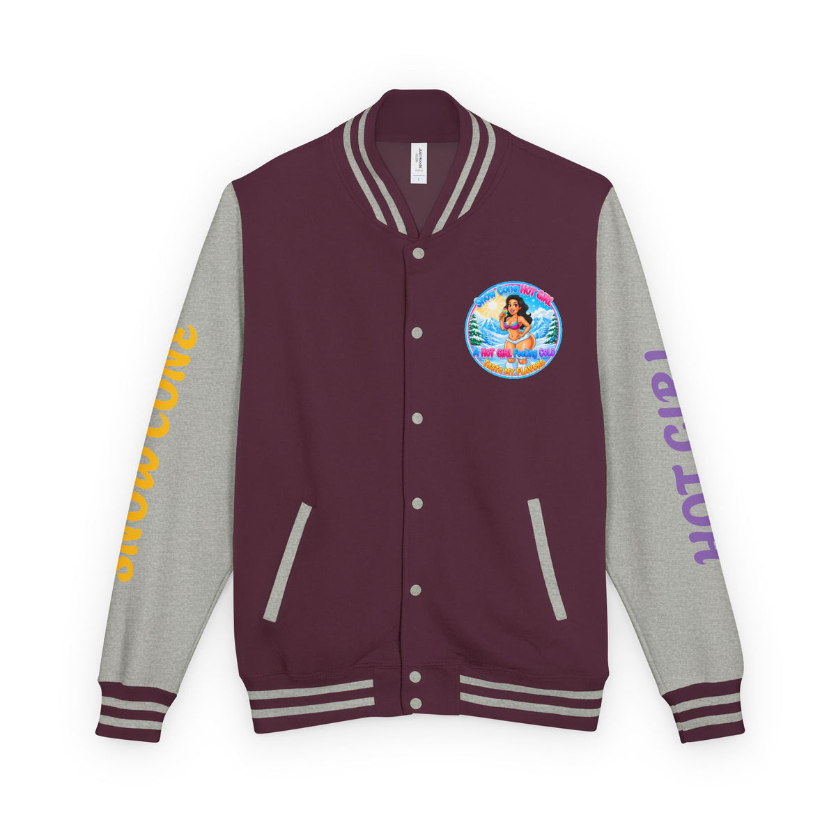 Letterman Jacket — 'SnowCone, Hot Girl' Retro Beach Graphic