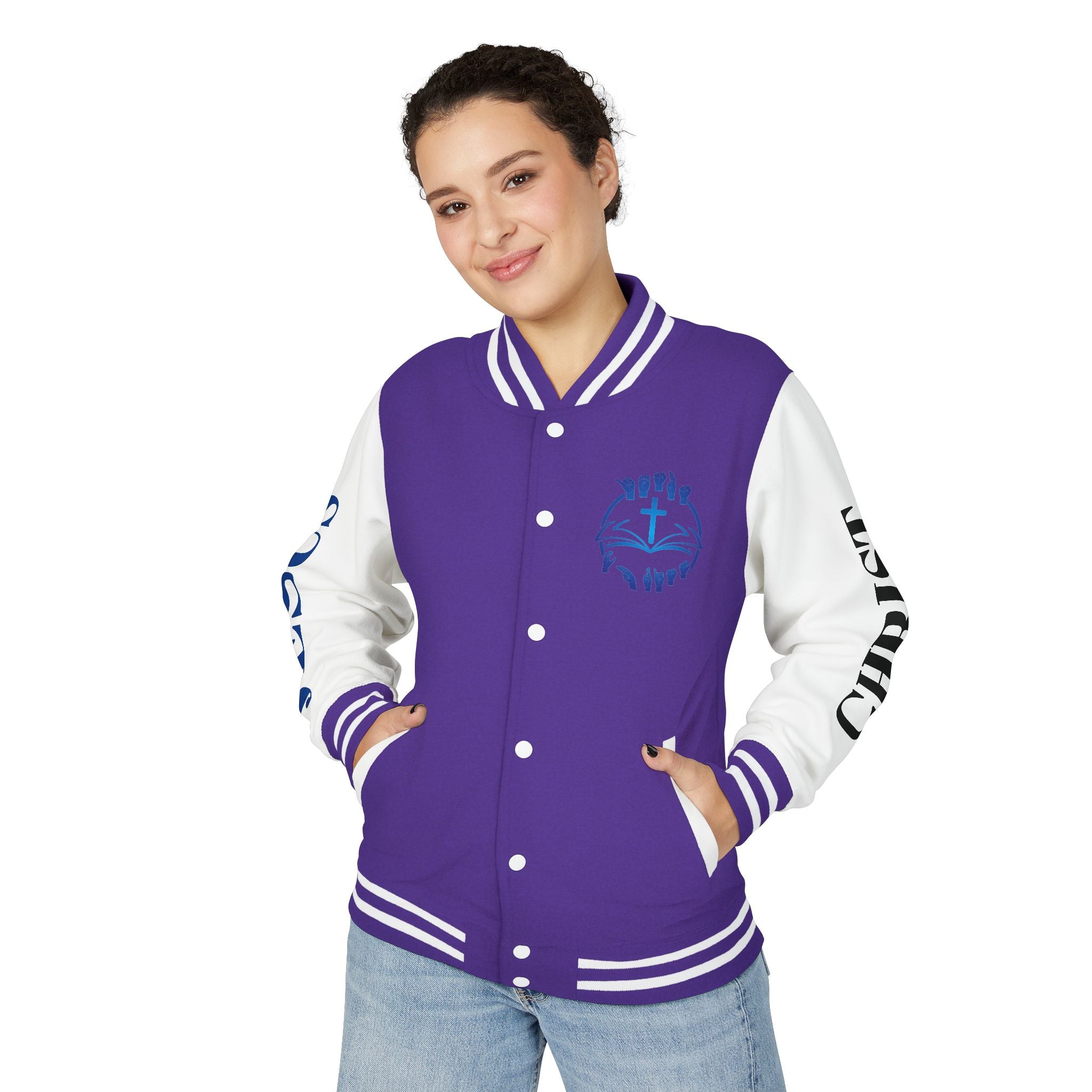 Christian Cross Letterman Jacket — Faith Crewneck Varsity Jacket