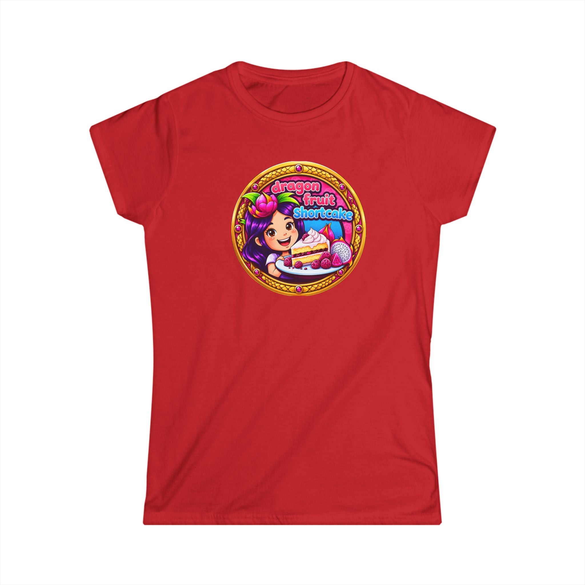 Women’s T‑Shirt — Cute Retro Girl with "Dragon Fruit Shortcake ” Graphic