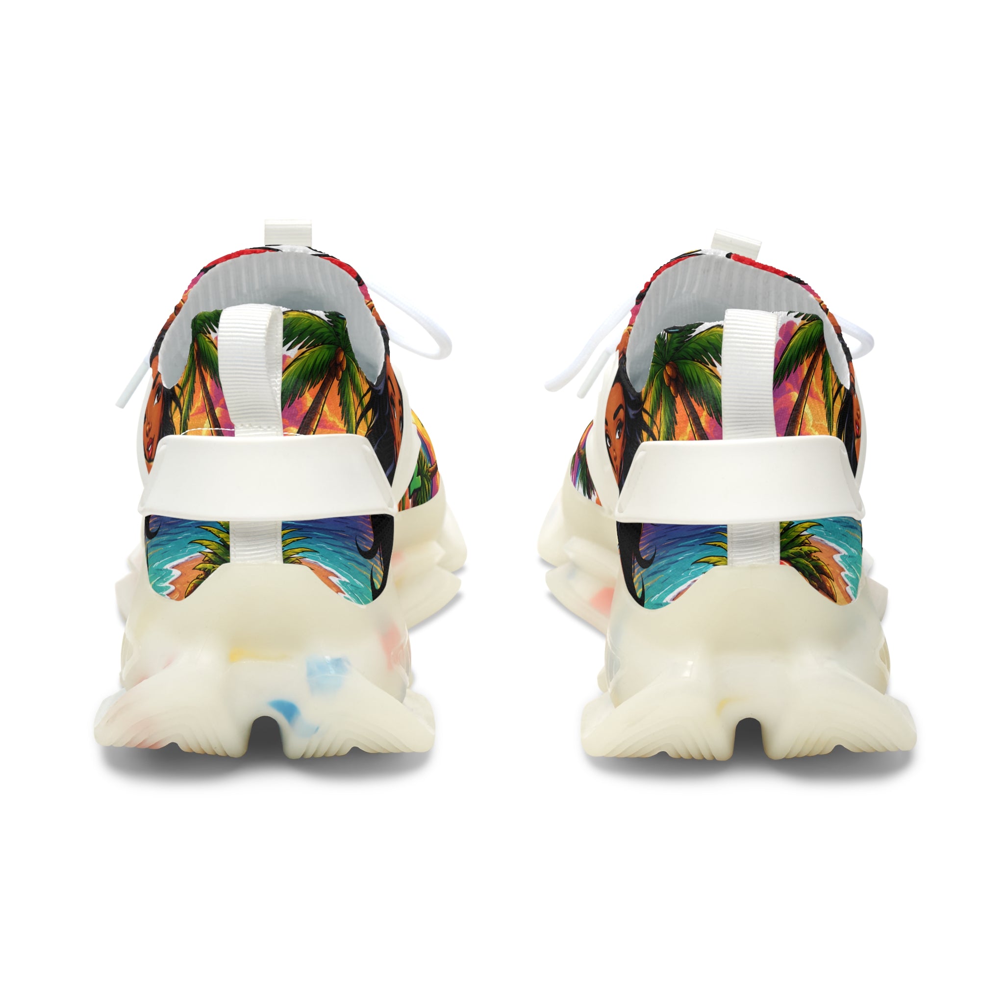Tropical Vibe Women's Mesh Sneakers — "Ayi  Ayi Ayi Que Guapa Soy "Colorful Hawaiian Pin-Up Design