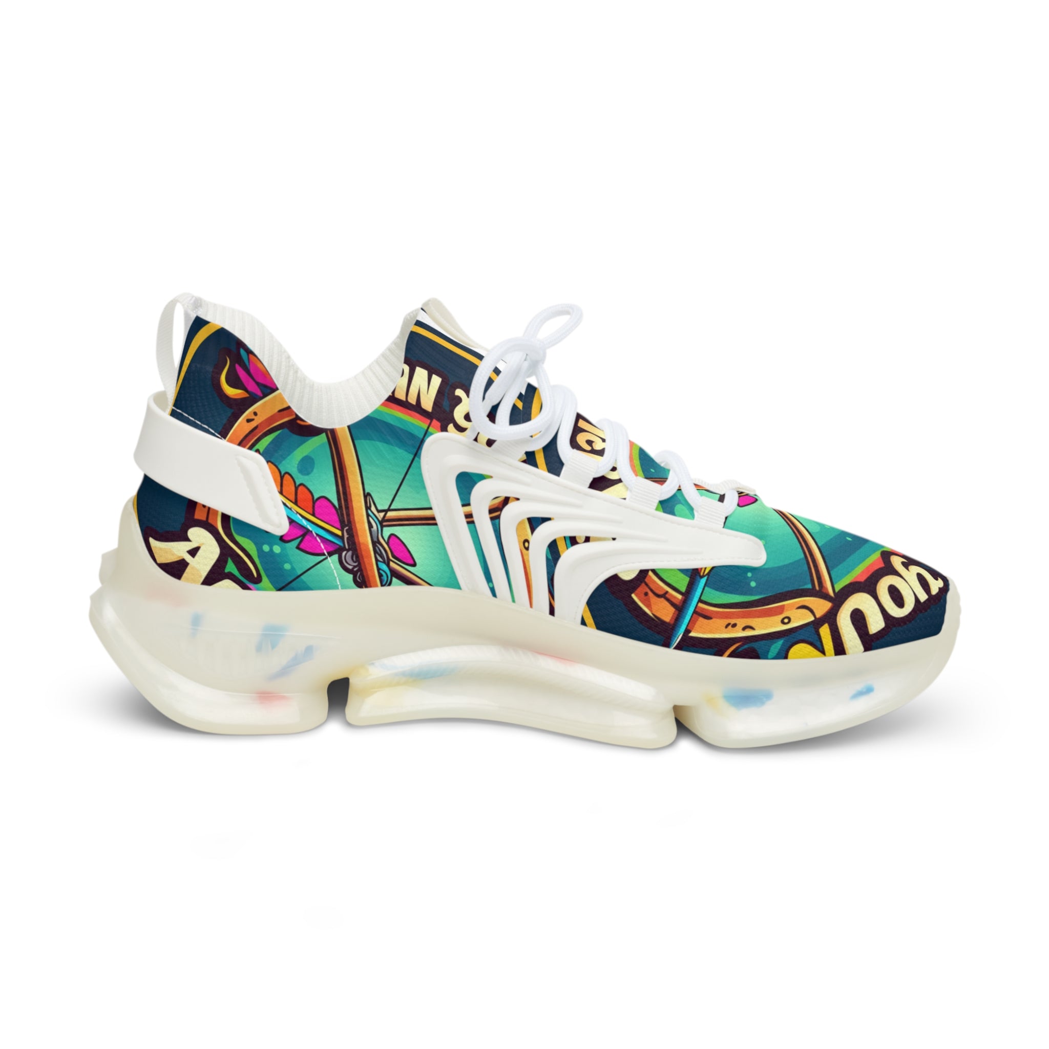 Men's Mesh Sneakers —" Can You Archery "Retro Cosmic Graphic Athletic Shoes