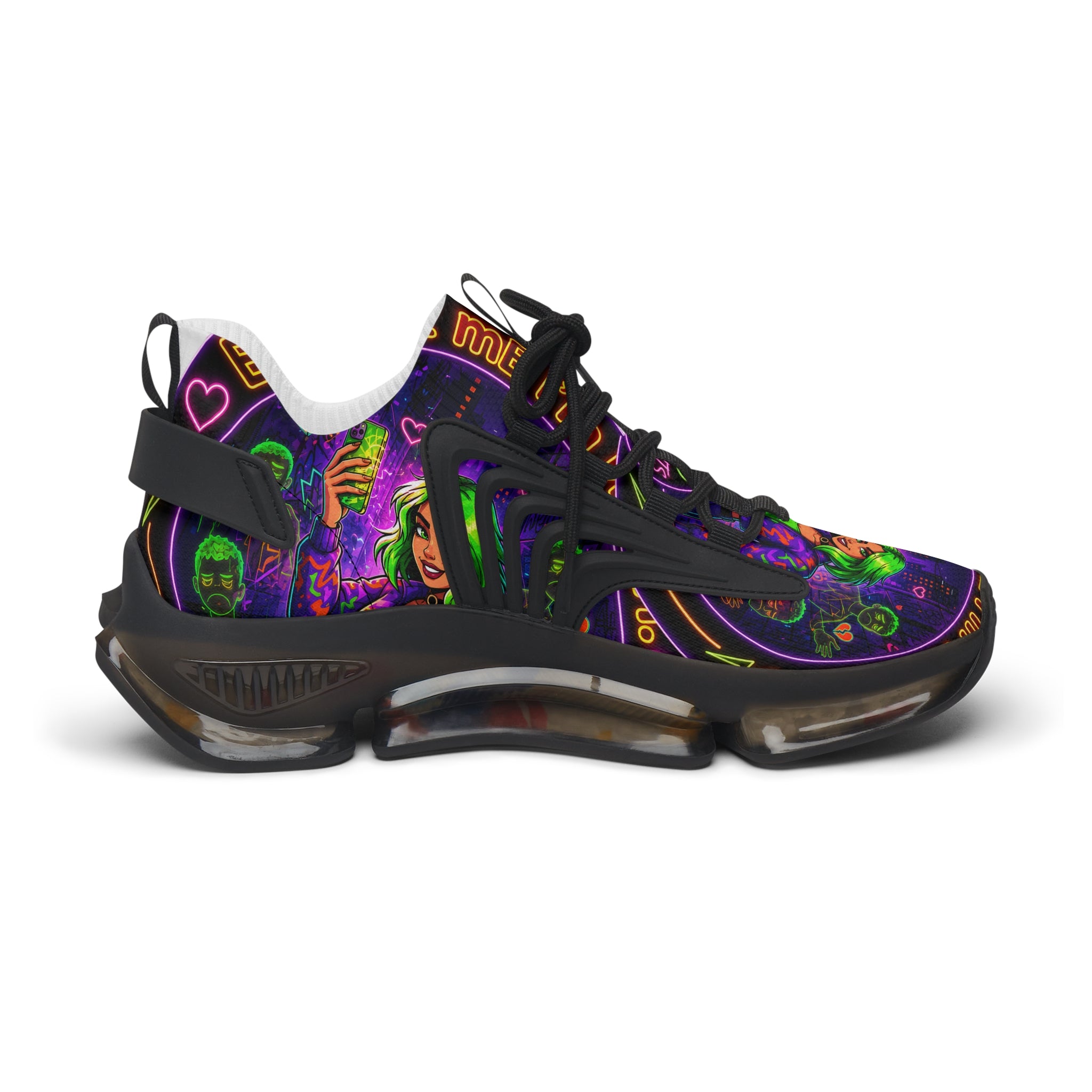 Mesh Sneakers — Neon Green Witch Graphic Athletic Shoes