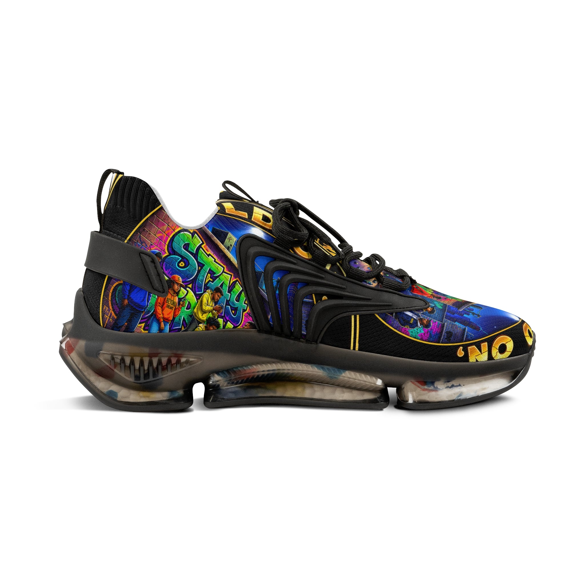 Men's Mesh Sneakers — "Hold On Be Strong" Retro Arcade Graffiti Print Athletic Shoes