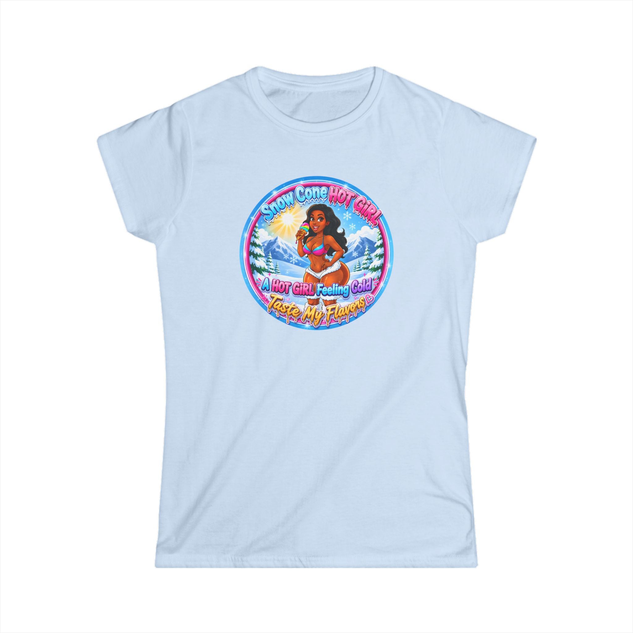 T-Shirt — Retro Beach Pinup Tee with ''Snow Cone Hot Girl" Tropical Graphic