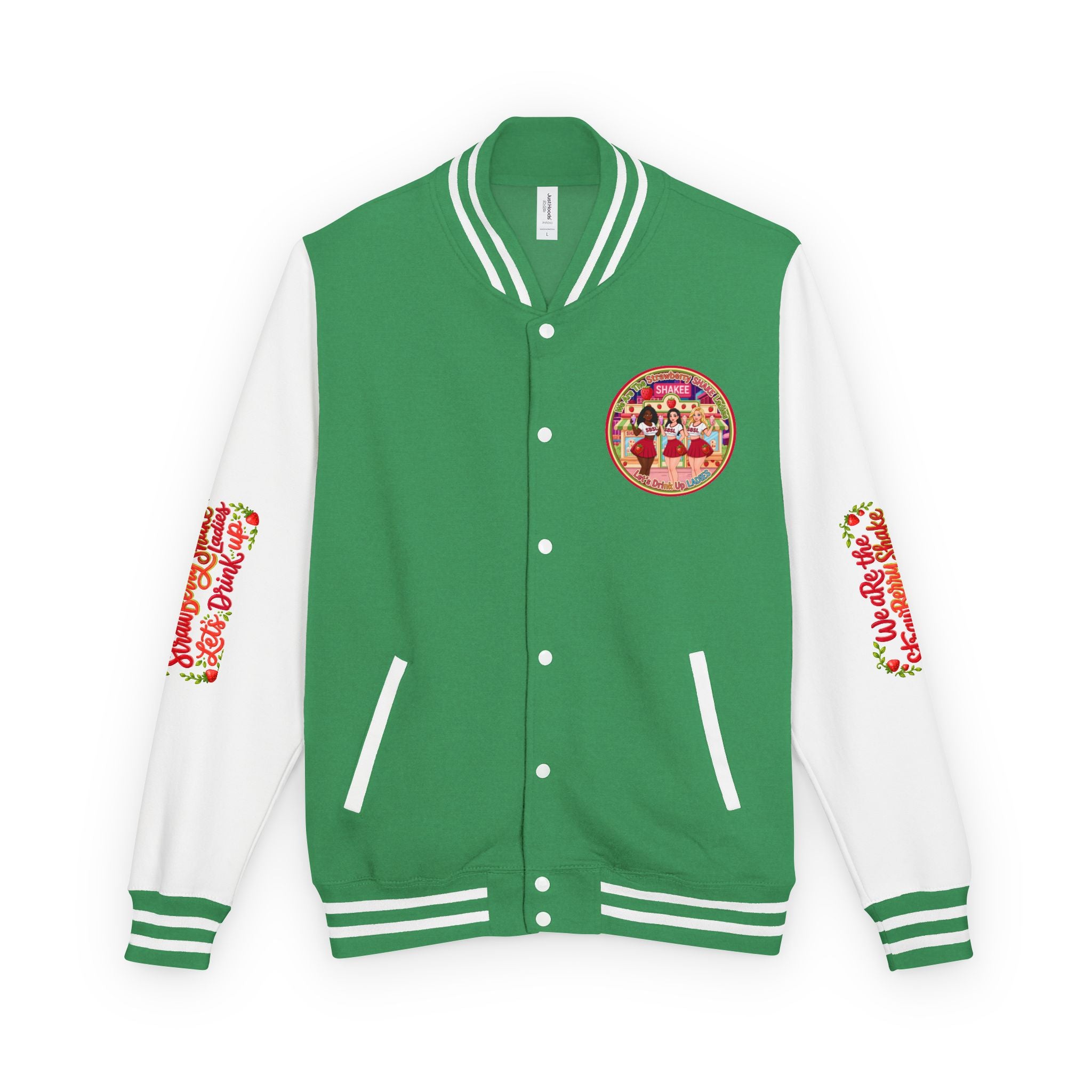 Letterman Jacket — " We Are The Strawberry Shake Ladies " Retro 'Shakee' Strawberry Girls Varsity Jacket