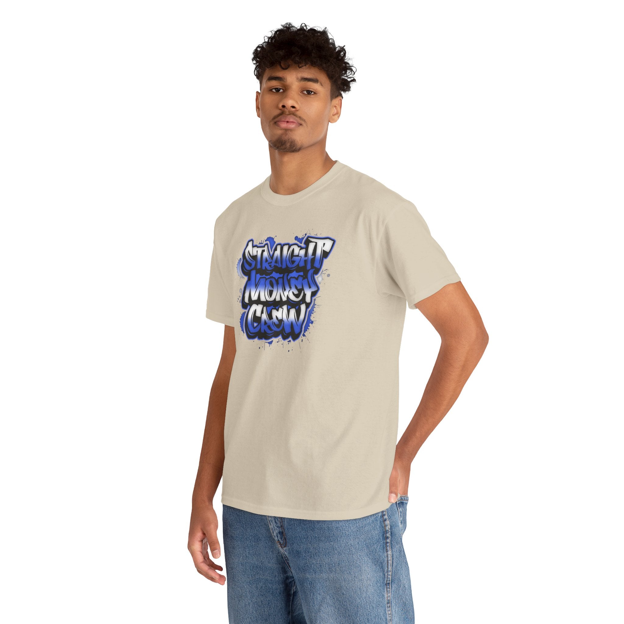 T-Shirt — "Stackin' Money Crew" Blue Graffiti Graphic Tee