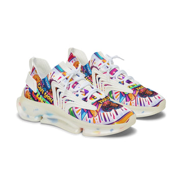 Women's Cheerleader Graphic Mesh Sneakers — "Can You Cheer?" Colorful Athletic Shoes