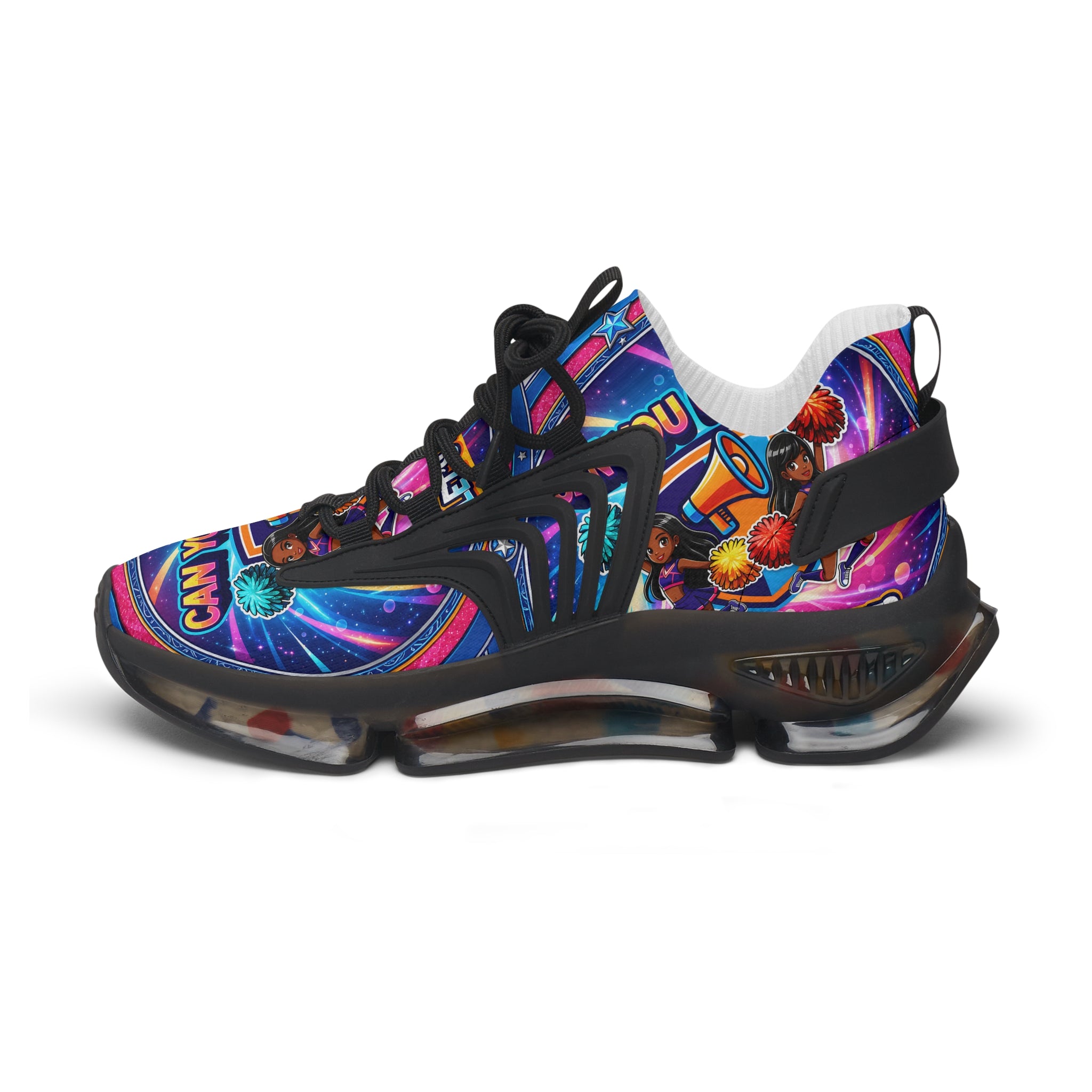 Women's Mesh Sneakers — Colorful Retro 'Can You Cheer' Graphic Athletic Shoes