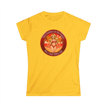 Beach Babe Graphic Tee — "Red Rubies On The Beach" Retro Bikini Design