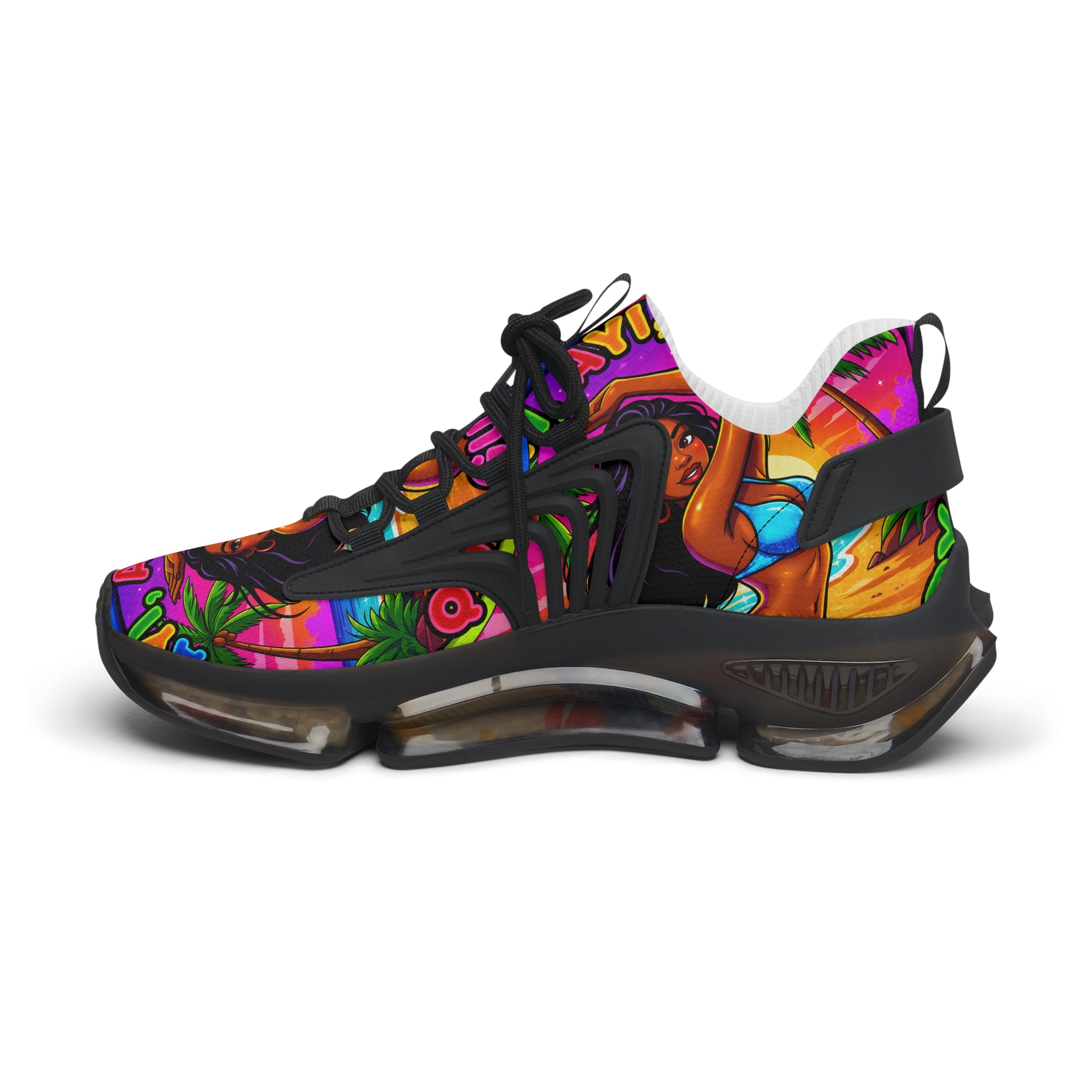 Women’s Mesh Sneakers — Vibrant Tropical ‘Ayi Ayi Ayi!’ Graphic Design