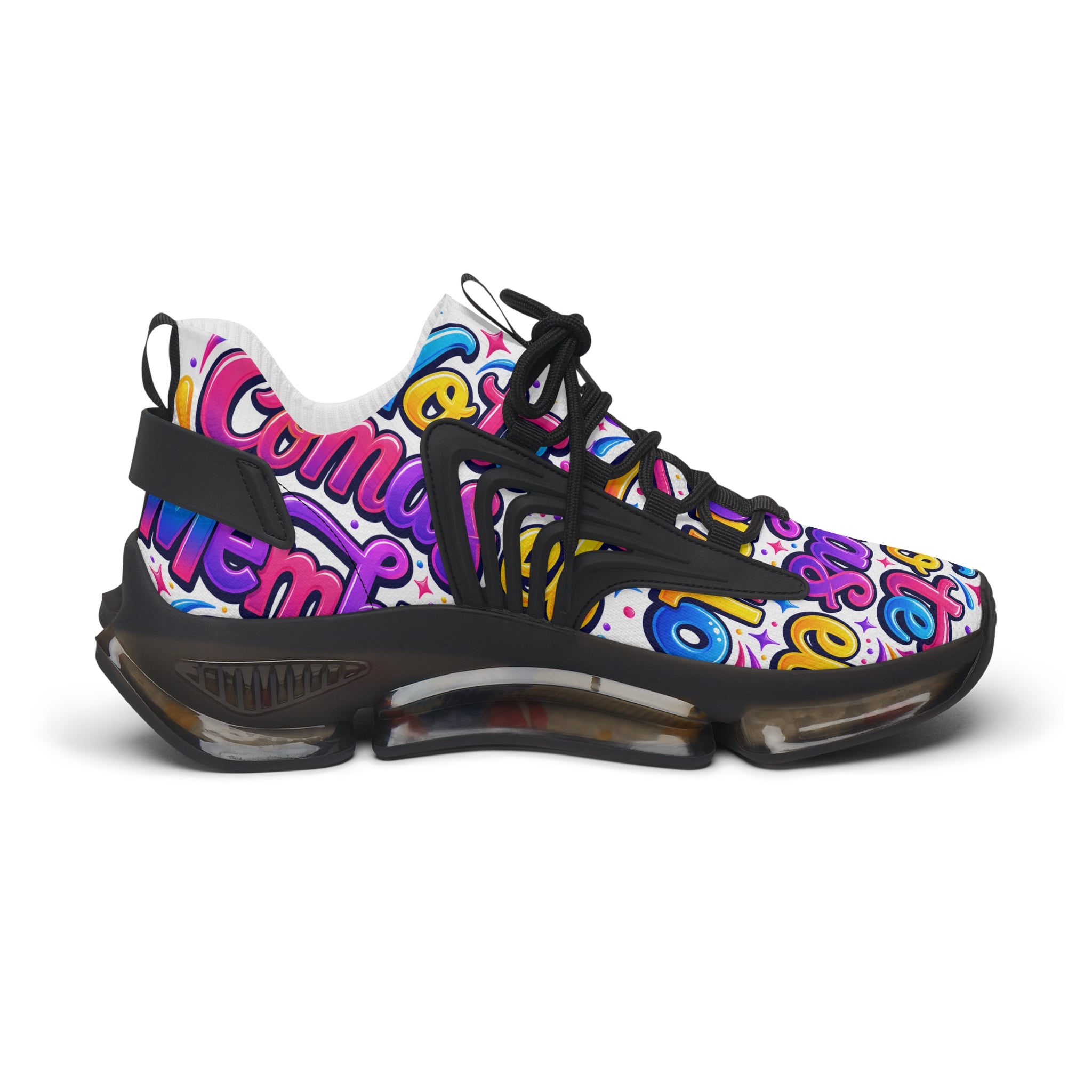 Colorful Graffiti 'No Te Comas El Membrillo" Women's Mesh Sneakers — Funky Streetwear Trainer
