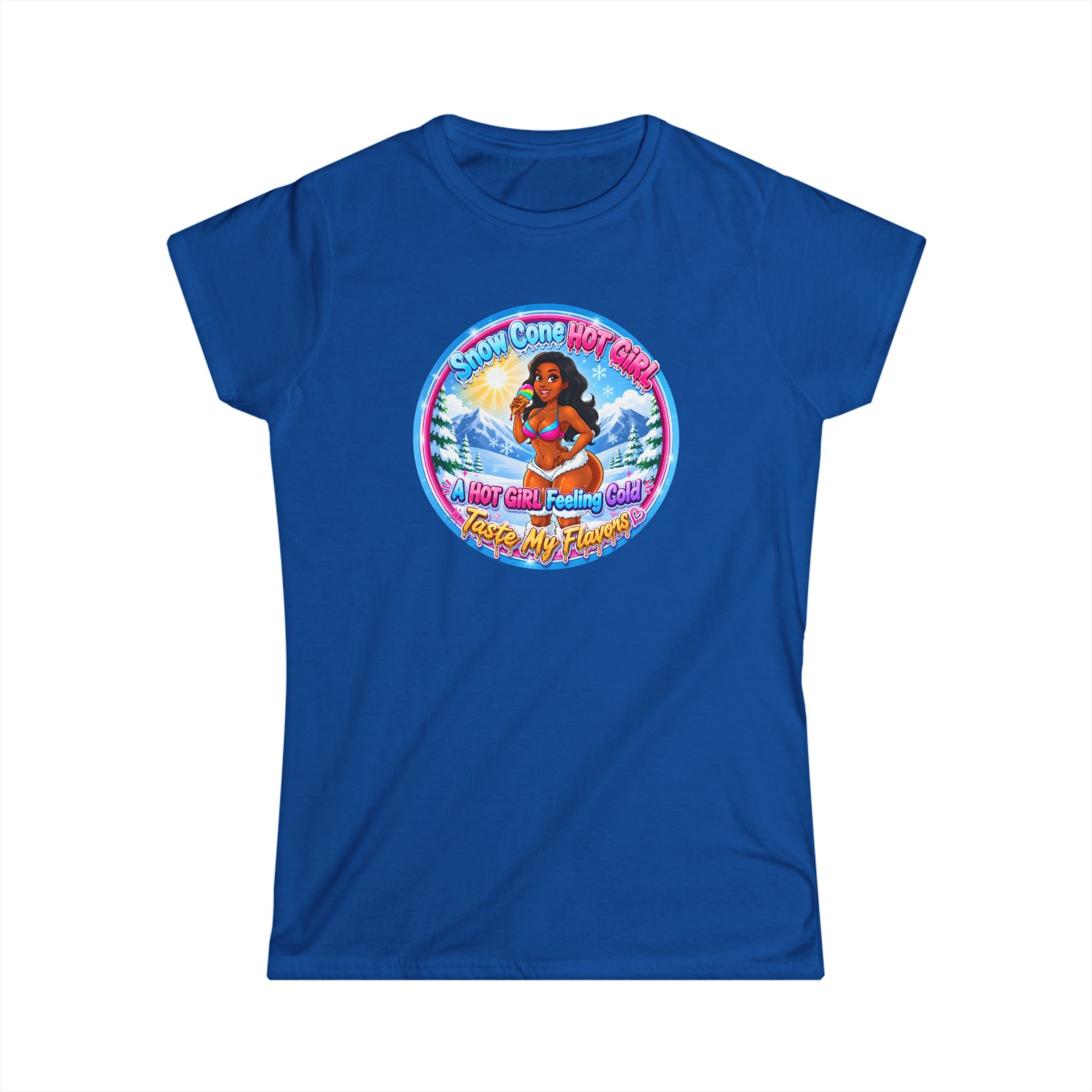 T-Shirt — Retro Beach Pinup Tee with ''Snow Cone Hot Girl" Tropical Graphic
