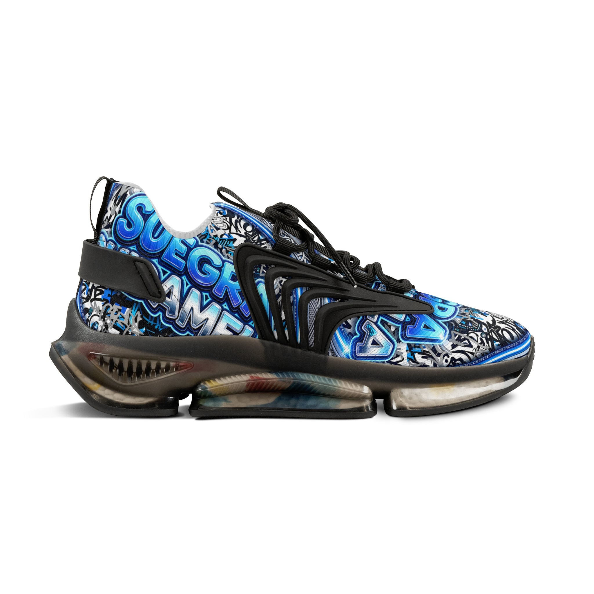 Mesh Sneakers — Blue 'SUEGRA CUIDAMELA' Graphic Athletic Shoes