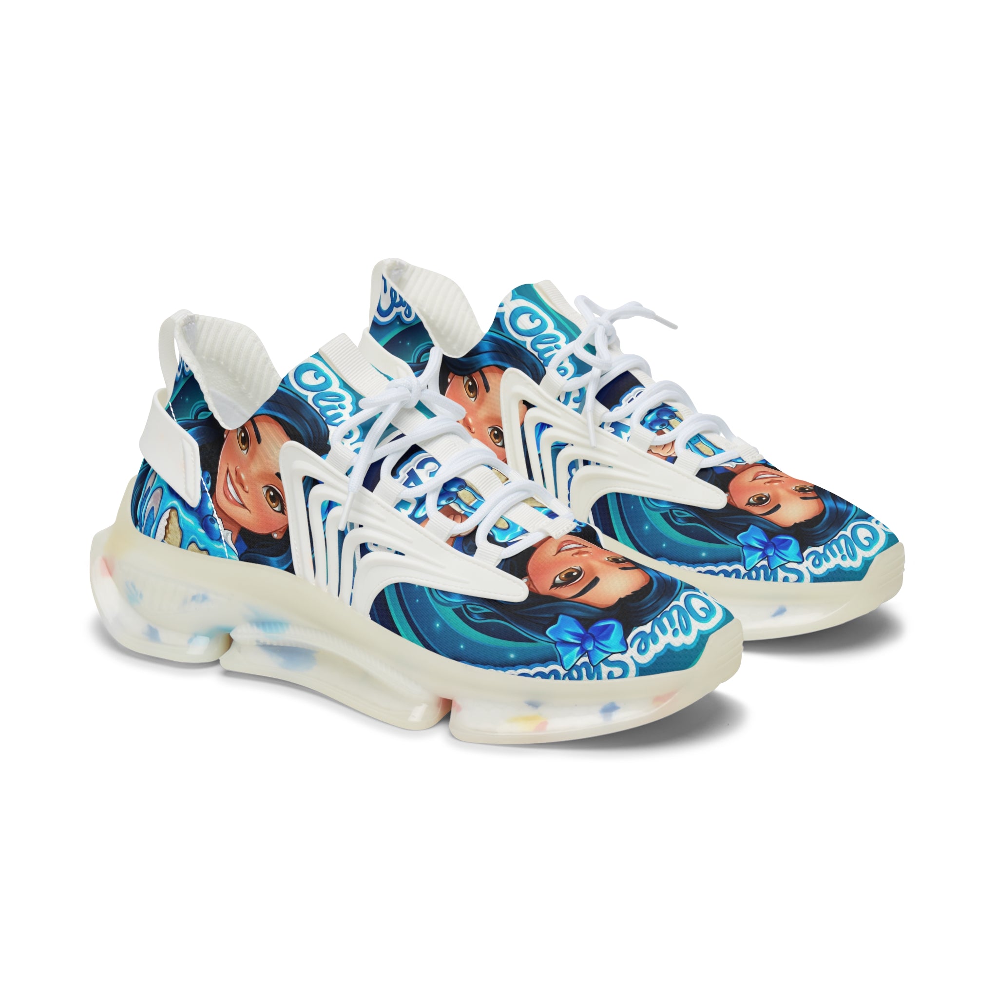 Women's Mesh Sneakers — "Ceylon Blue Olive Shortcake "Graphic Athletic Shoes