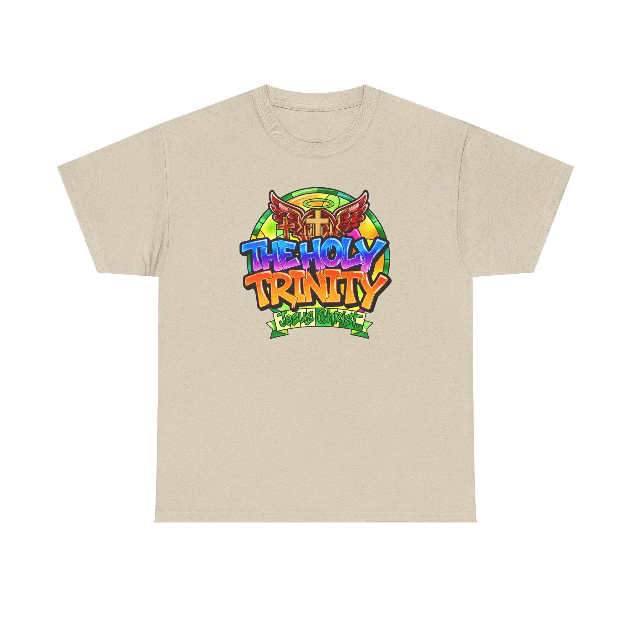 Holy Trinity Graphic Tee — Colorful Faith-Inspired Streetwear T-Shirt