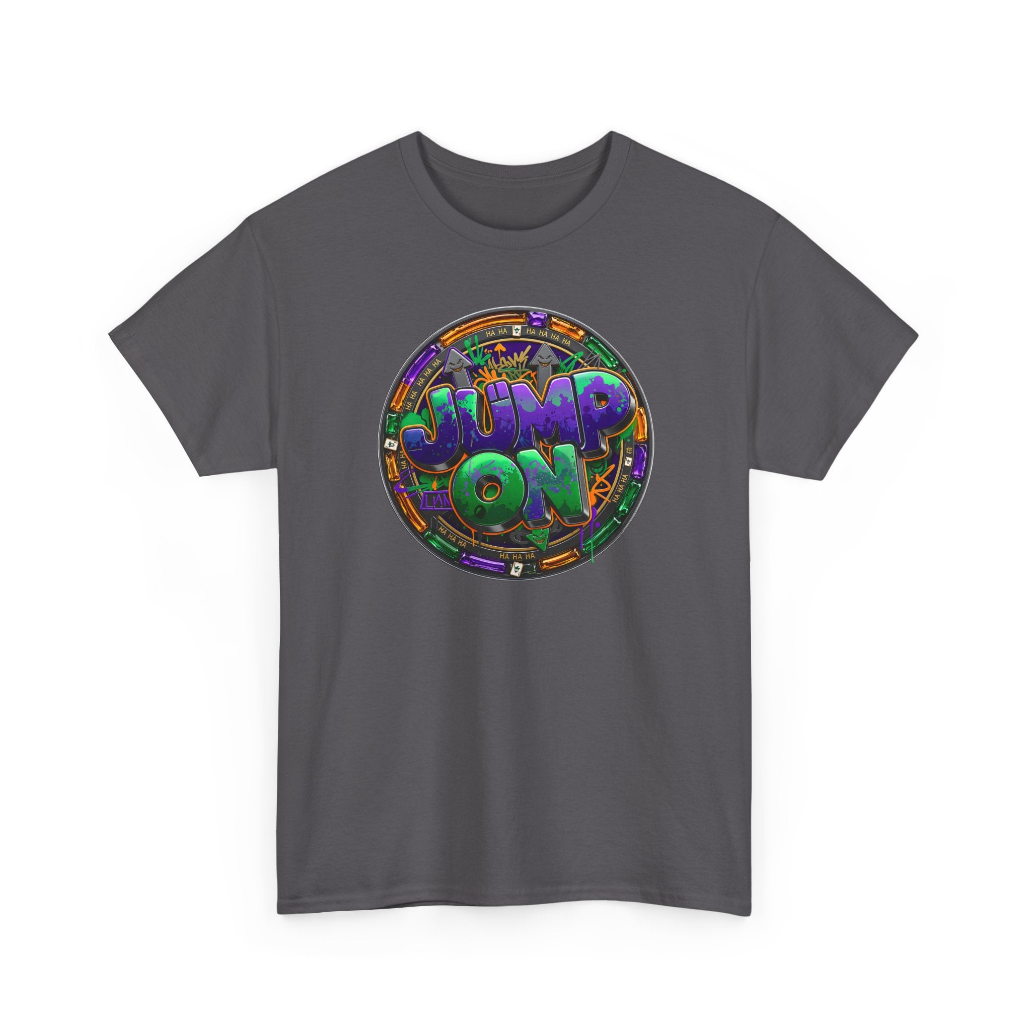 " Jump On" Circle Graphic Tee — Retro Neon Streetwear T-Shirt