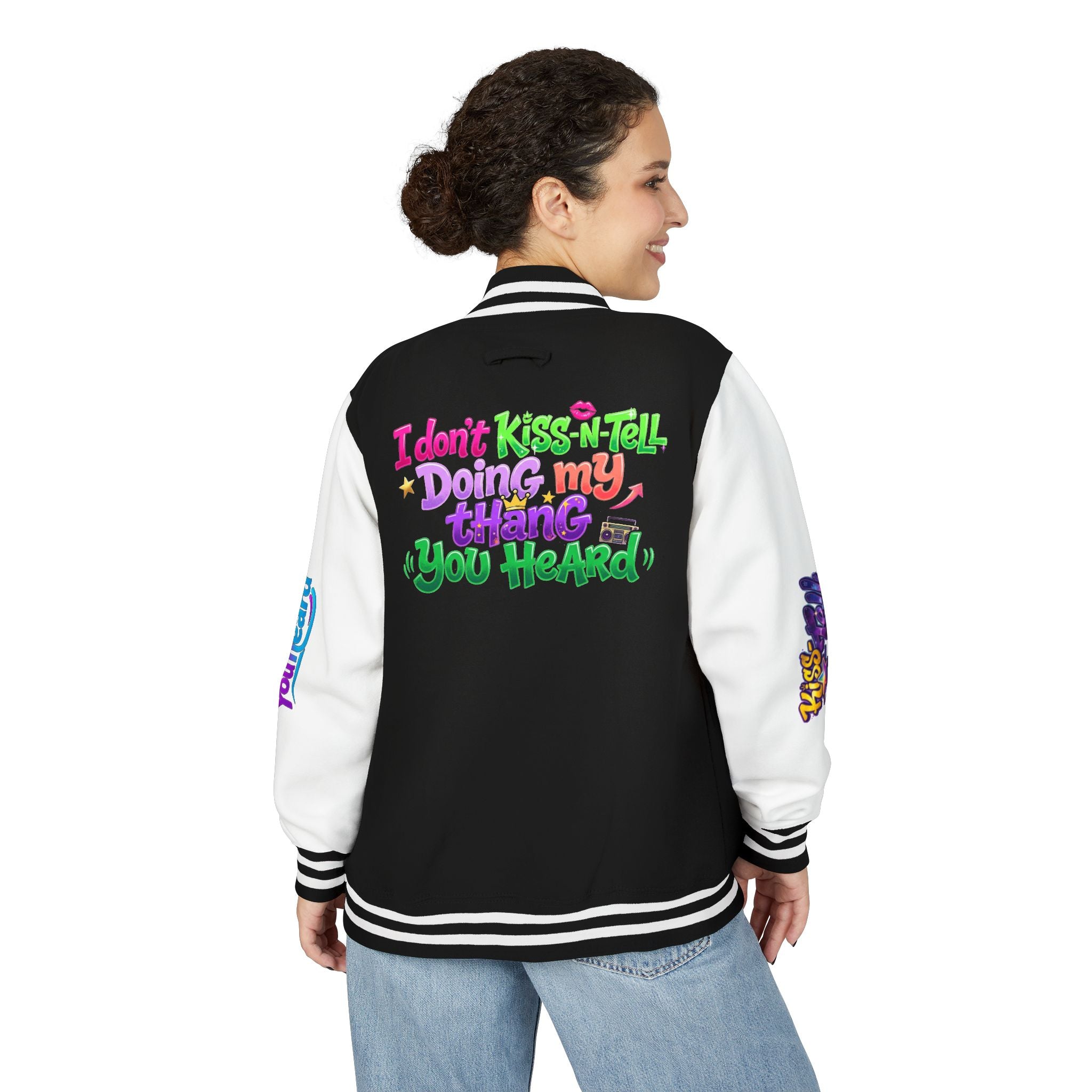 Letterman Jacket — "I Don't Kiss-N-Tell, Doing My Thang You Heard" Colorful Streetwear