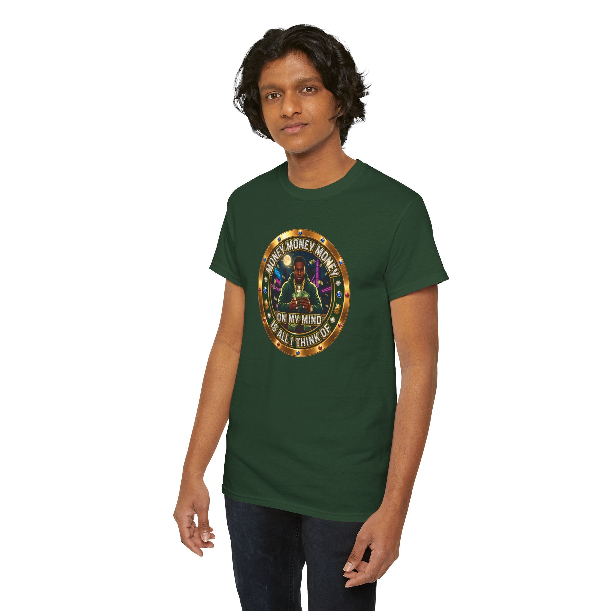 "Money On My Mind" Graphic Tee — Retro Casino Coin Design