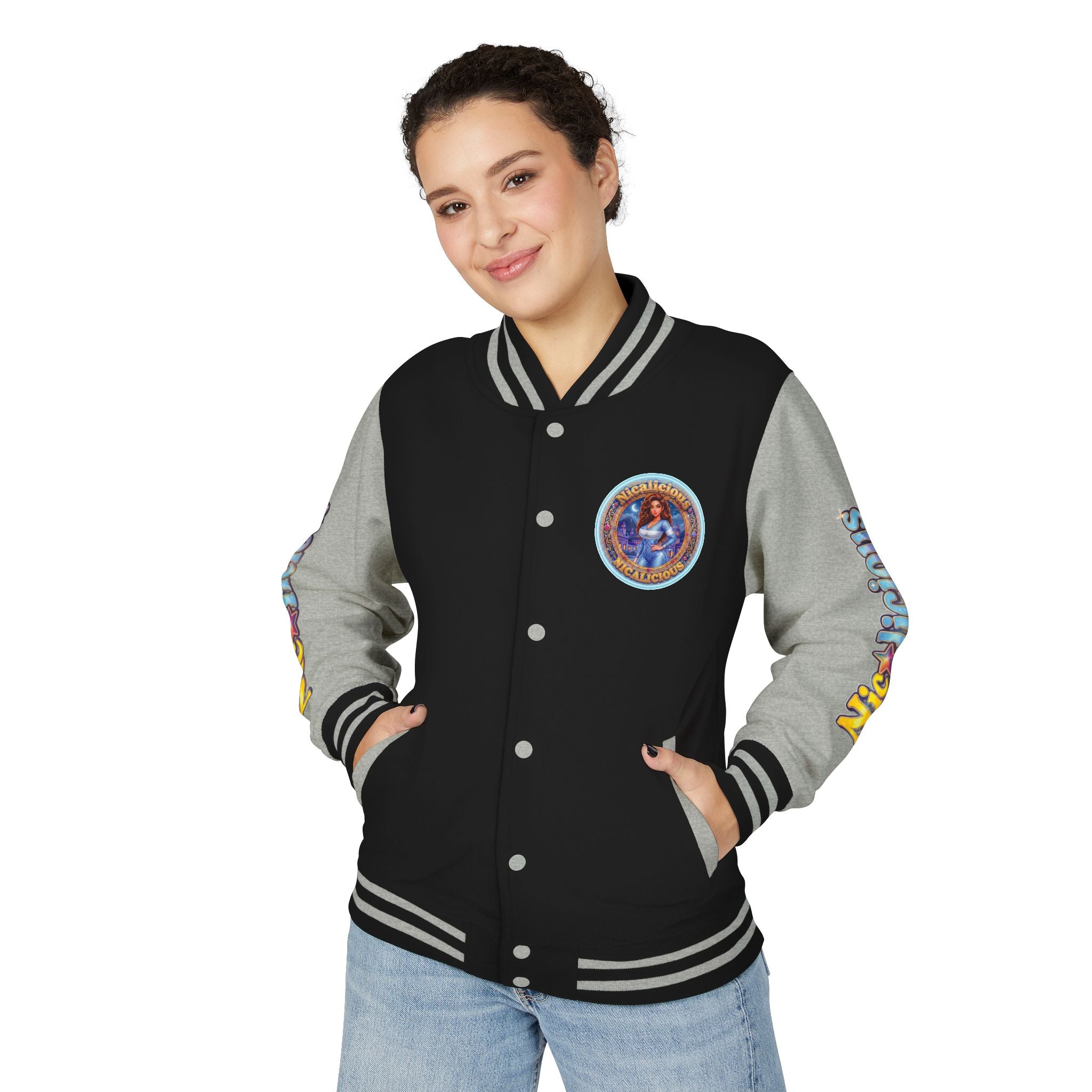 "Nicalicious" Letterman Jacket - Retro Pinup Graphic Varsity Bomber