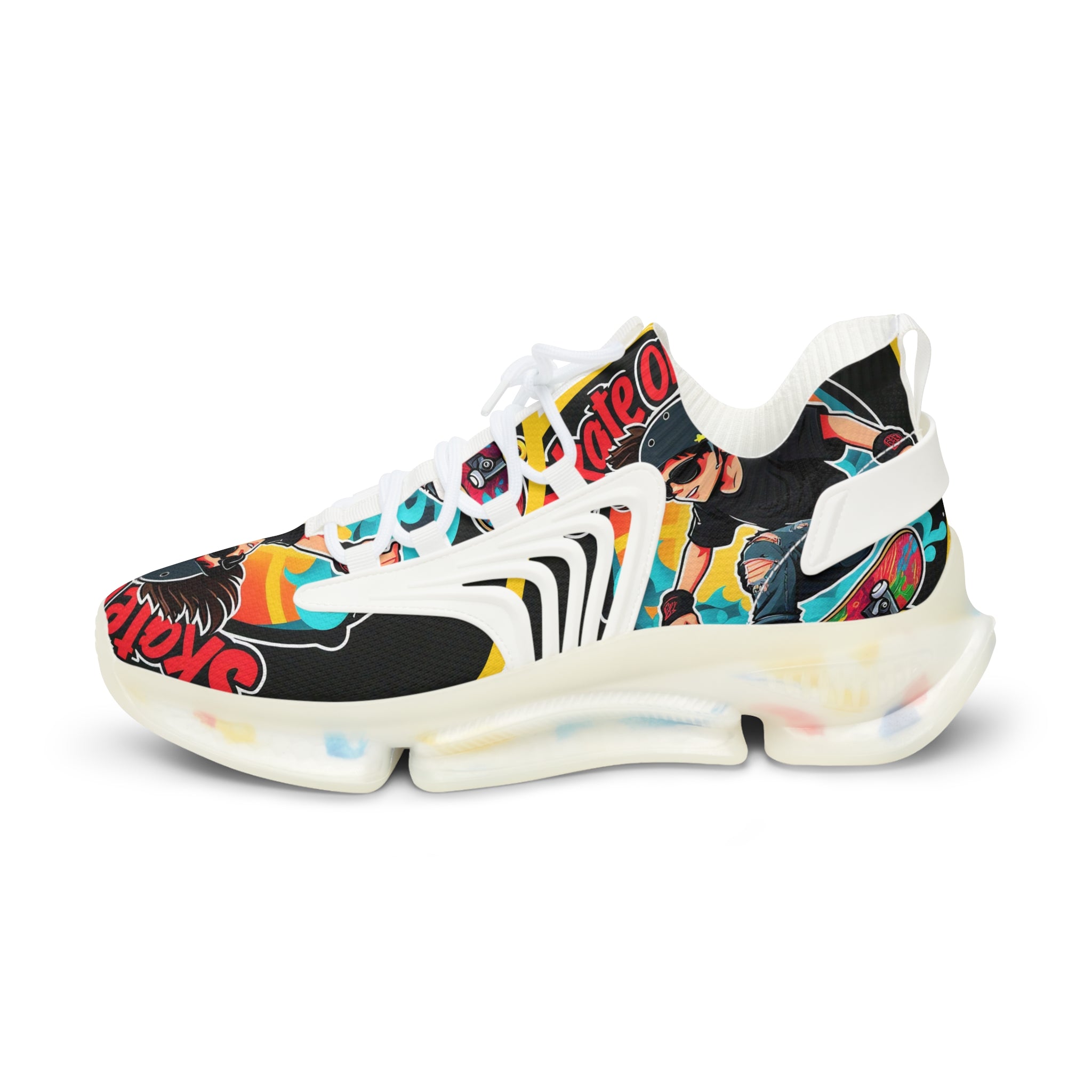 Retro Pop Graphic Men's Mesh Sneakers —"Skate Or Die"Colorful 90s Skate-Inspired Design