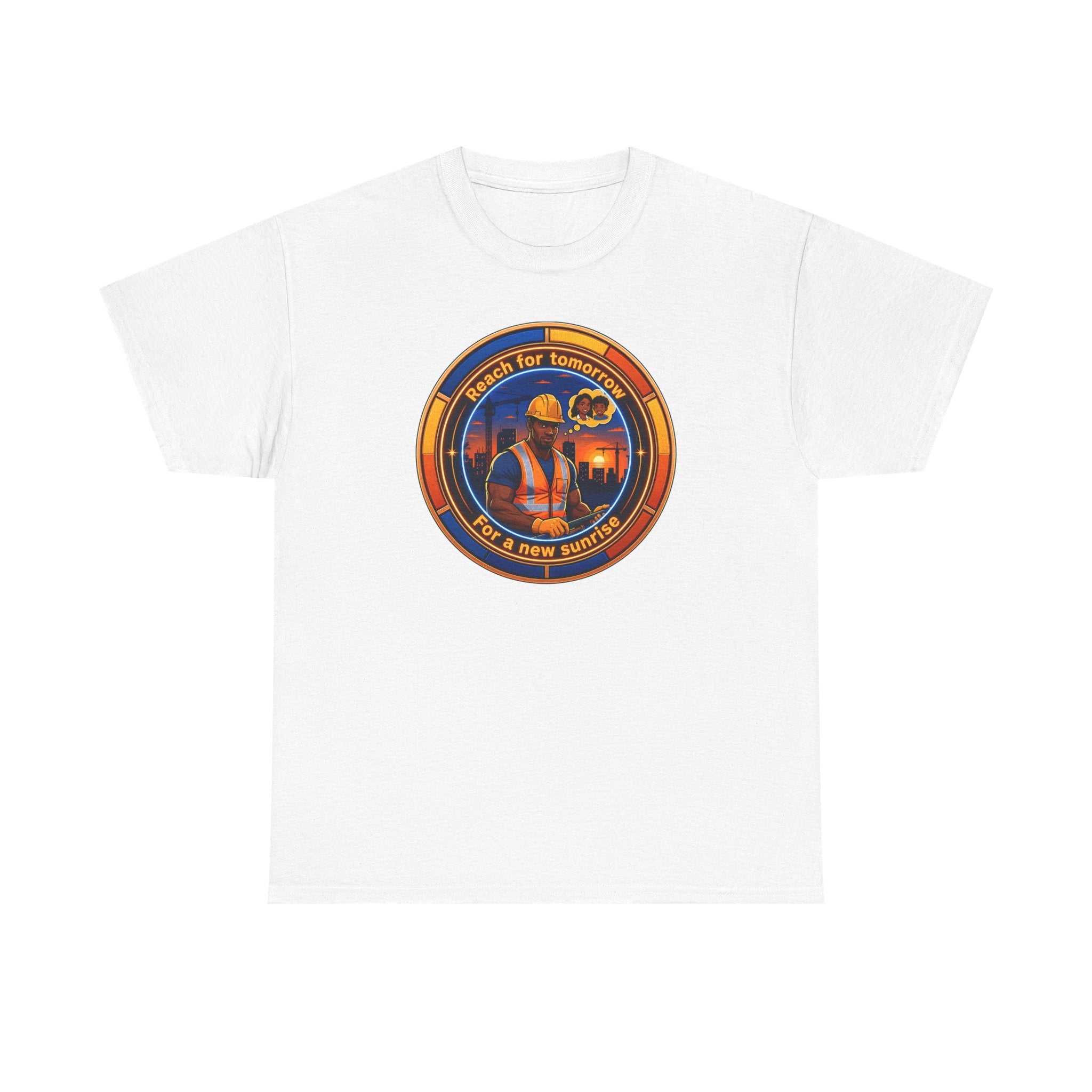 Construction Worker Sunset Tee — “Reach for Tomorrow ” Safety Crew T-Shirt