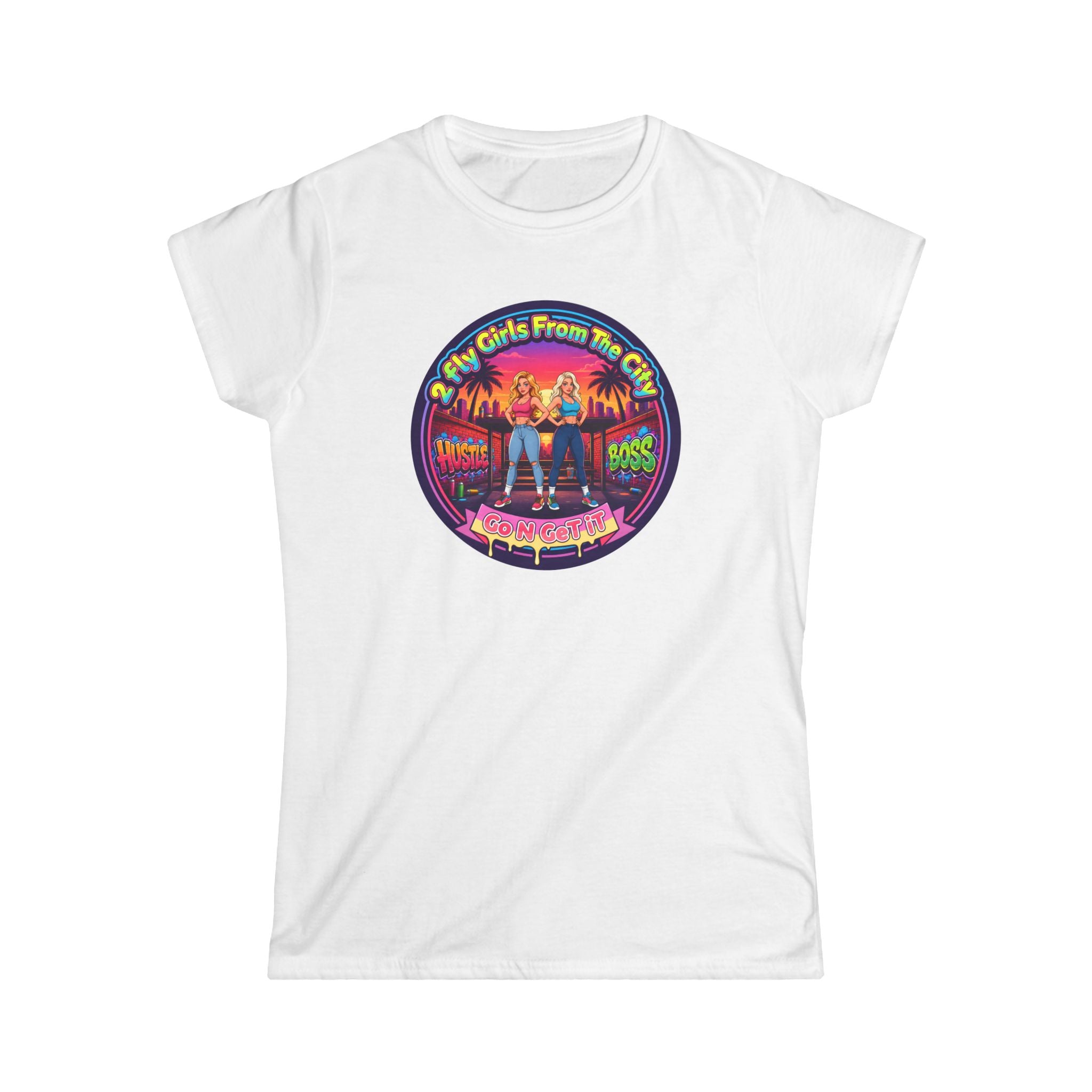Retro '2 Fly Girls From The City"  Graphic Tee - 80s Sunset Rock Band Vibe