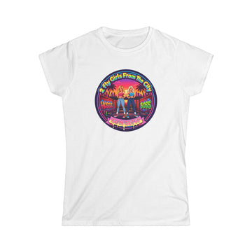 Retro '2 Fly Girls From The City"  Graphic Tee - 80s Sunset Rock Band Vibe