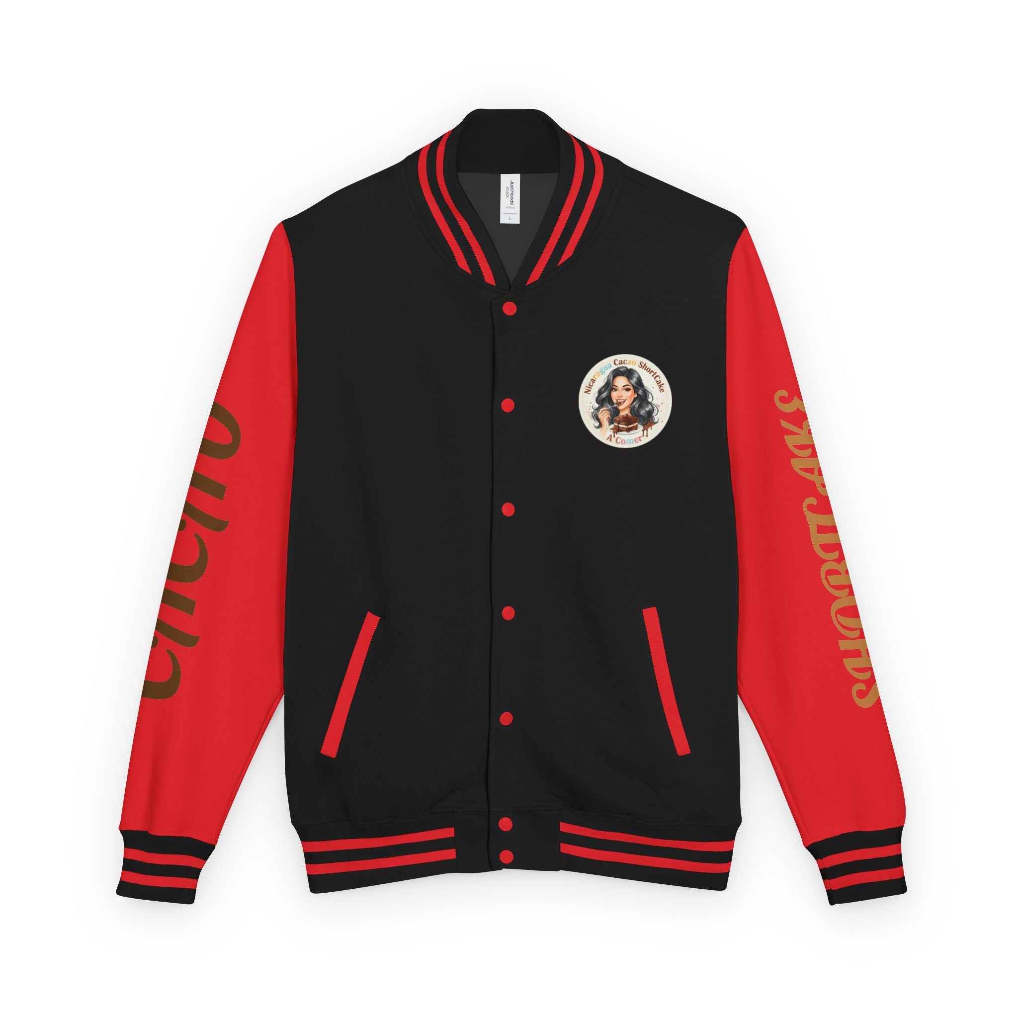 Vintage Pin-Up Letterman Jacket — " Nicaragua Cacao Shortcake " Retro Logo Varsity Jacket