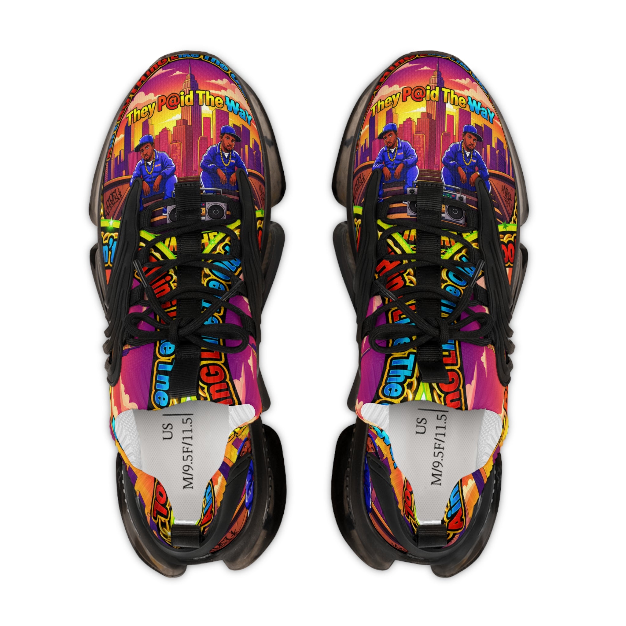 Mesh Sneakers — " Aint Nothing Like The Old School " Retro Neon City Graphic Men's Athletic Shoes