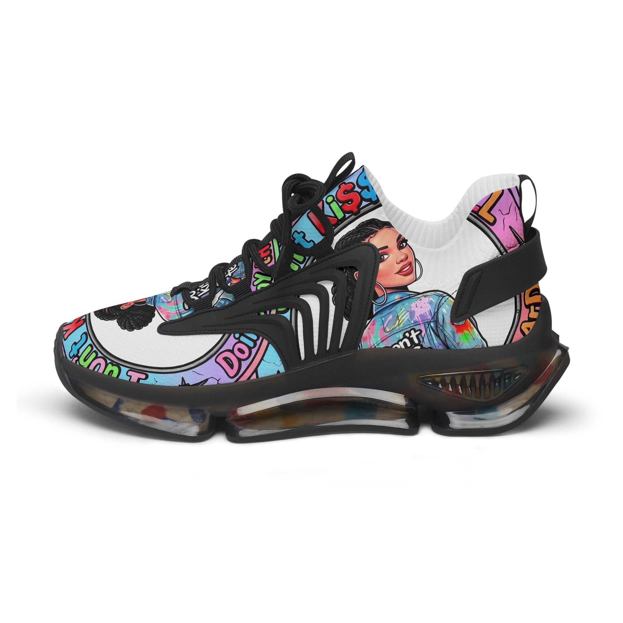 Women’s Mesh Sneakers — " I Don't kiss-N Tell"Colorful Retro Pop Art Design