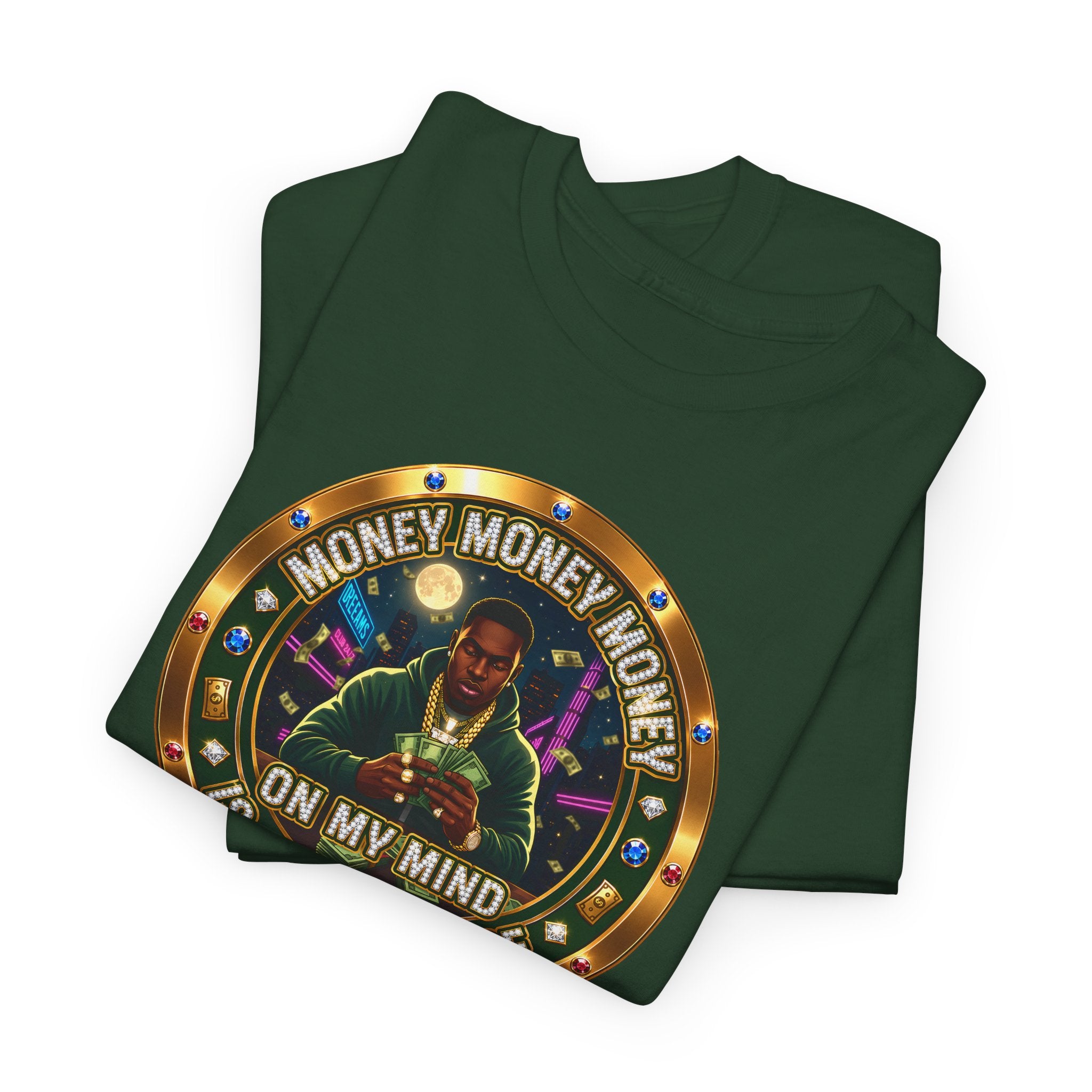 "Money On My Mind" Graphic Tee — Retro Casino Coin Design