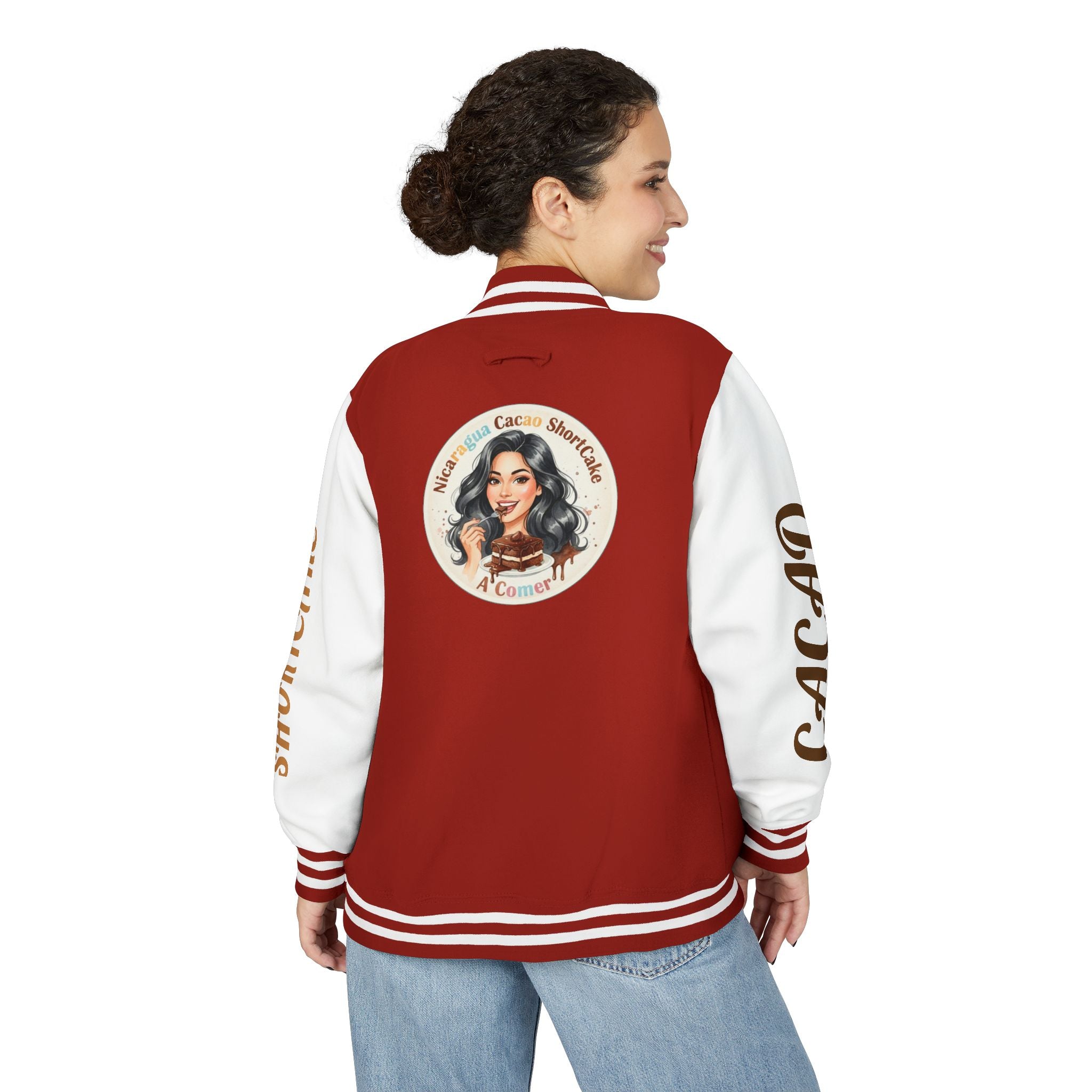 Vintage Pin-Up Letterman Jacket —Cacao Chocolate Shortcake Retro Logo Varsity Jacket