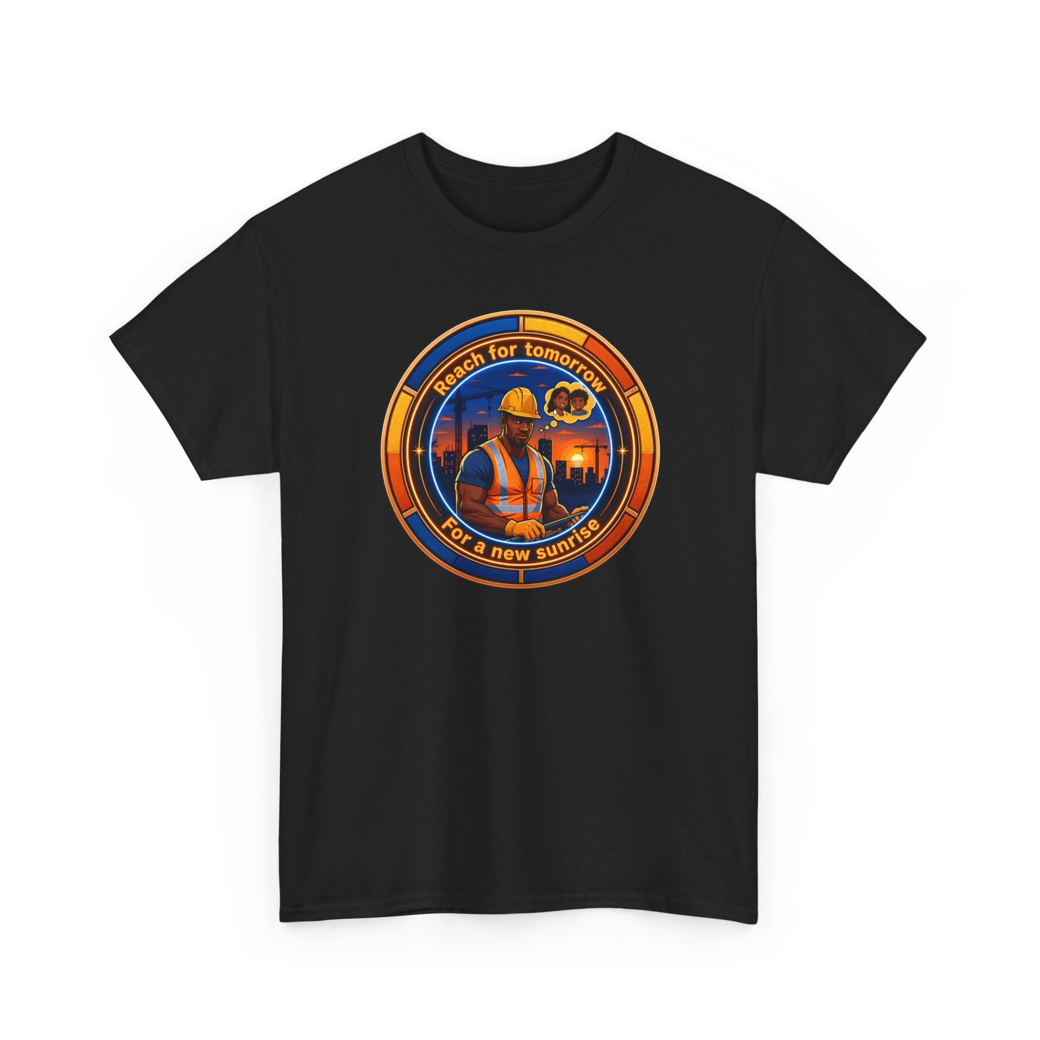 Construction Worker Sunset Tee — “Reach for Tomorrow ” Safety Crew T-Shirt