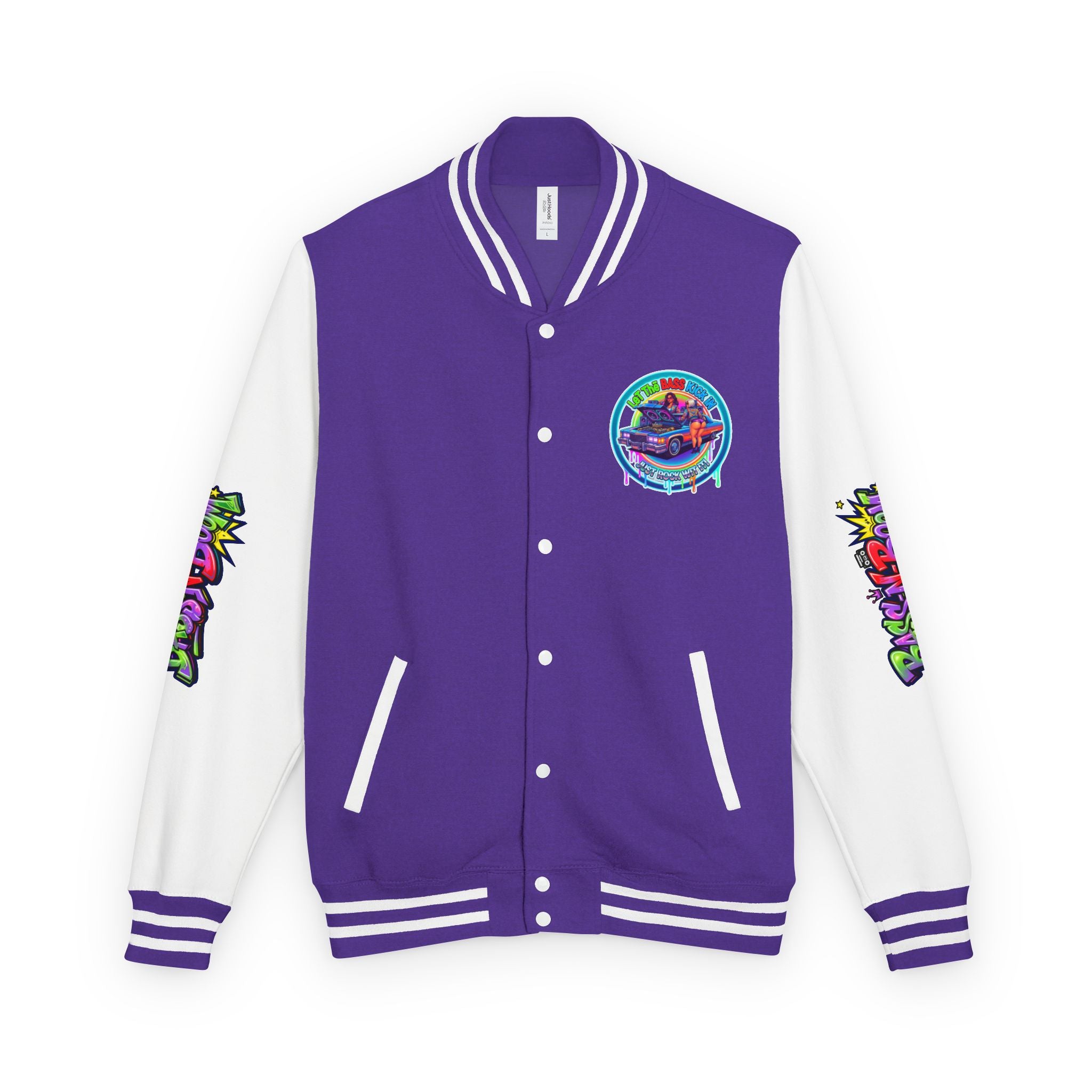 Letterman Jacket — ' Let The Bass Kick In' Retro Lowrider Crew Graphic