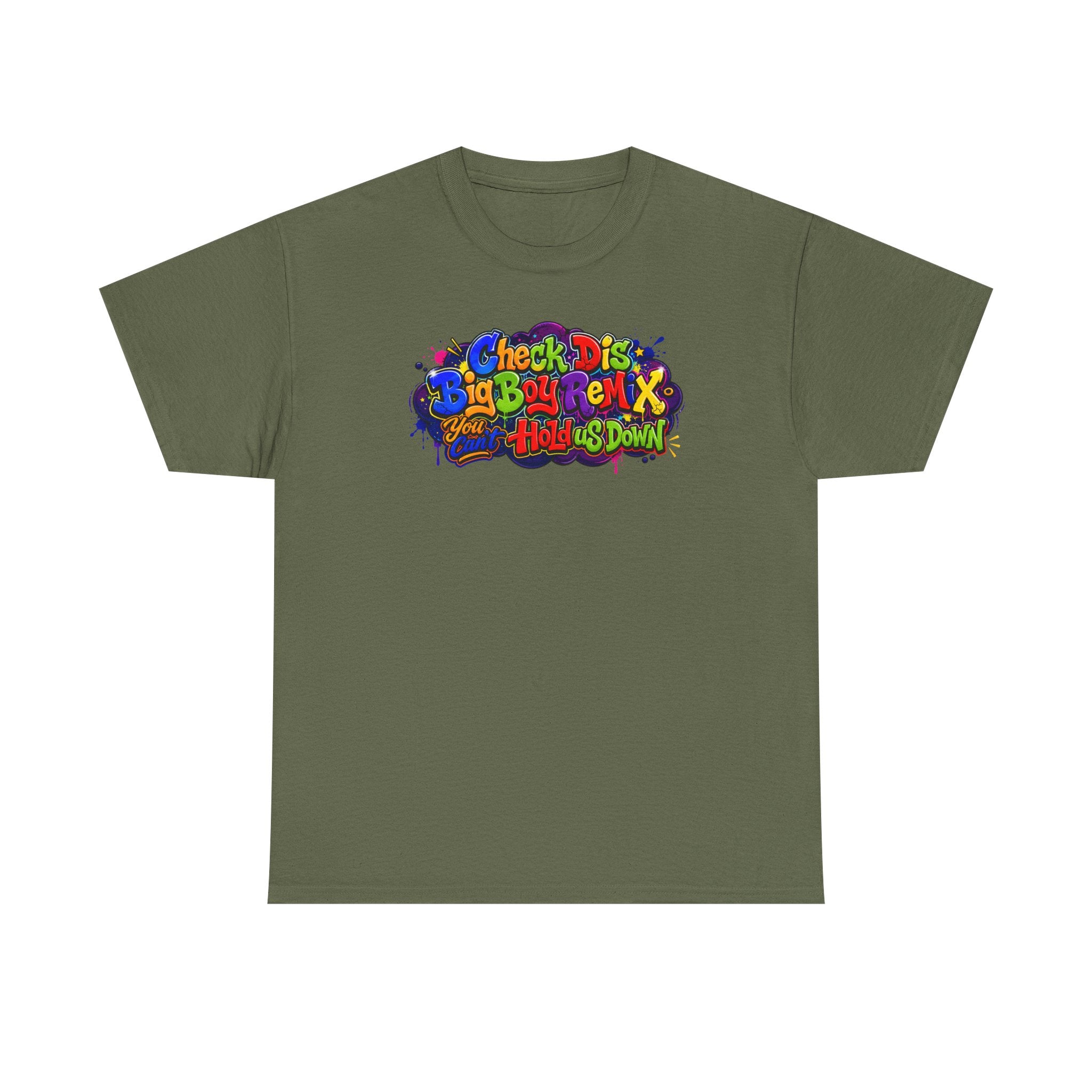 Graphic Tee — Colorful 'Check Dis Big Boy Remix' Retro Street Art T-Shirt