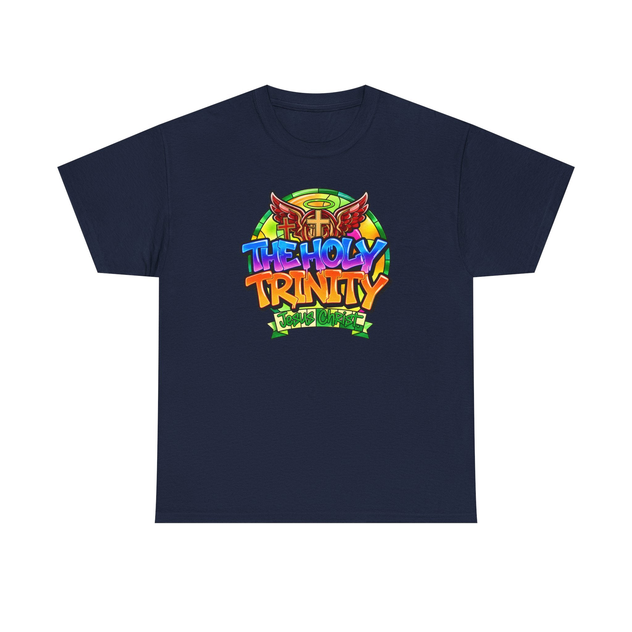 Holy Trinity Graphic Tee — Colorful Faith-Inspired Streetwear T-Shirt
