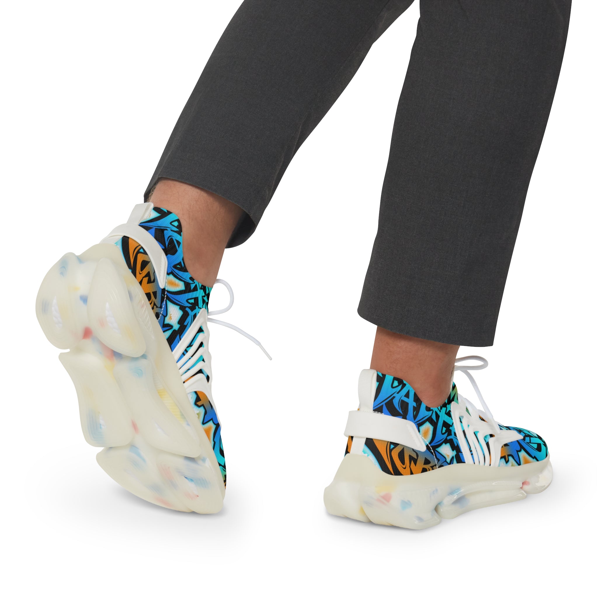 Mesh Sneakers —" Gamer Tatted Foreva" Graffiti Streetwear Athletic Shoes for Men