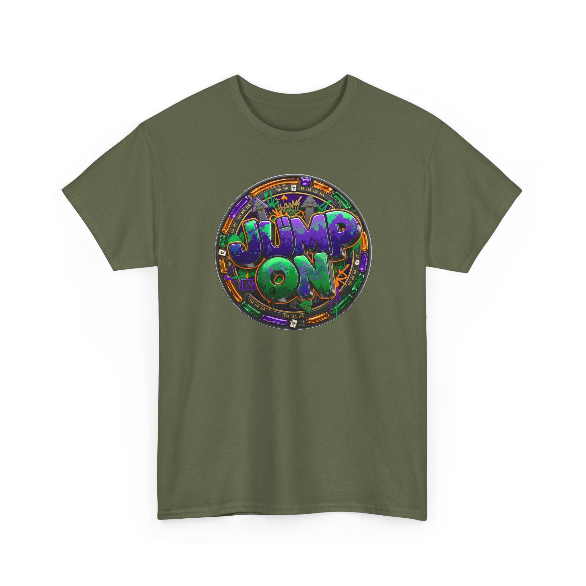" Jump On" Circle Graphic Tee — Retro Neon Streetwear T-Shirt