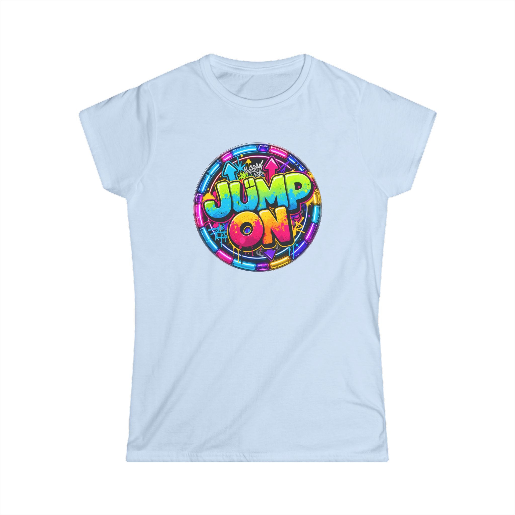Women’s Tee — " Jump On" Classic White Softstyle Short Sleeve Shirt
