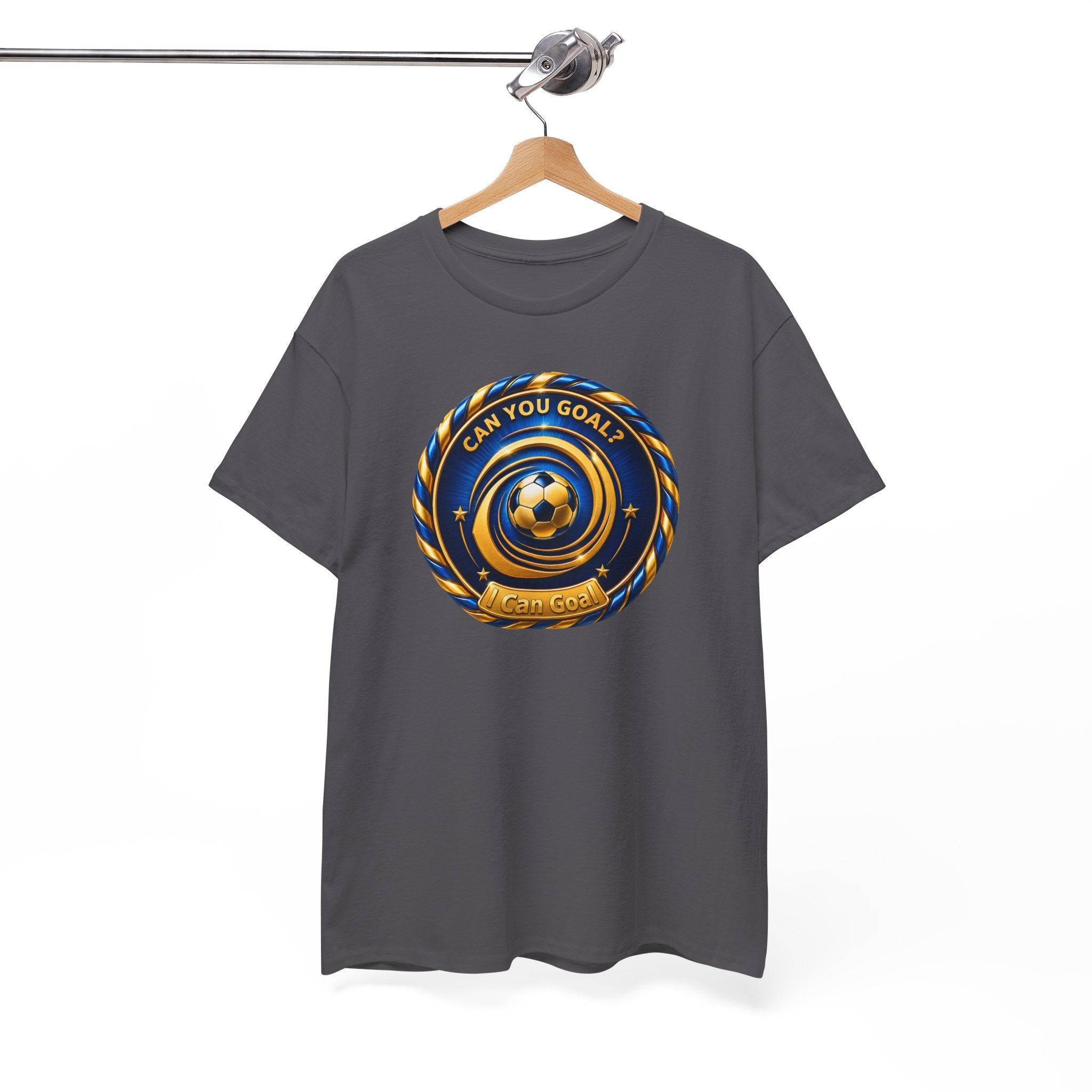 Soccer Badge Tee — "Can You Goal?" Graphic Soccer Shirt
