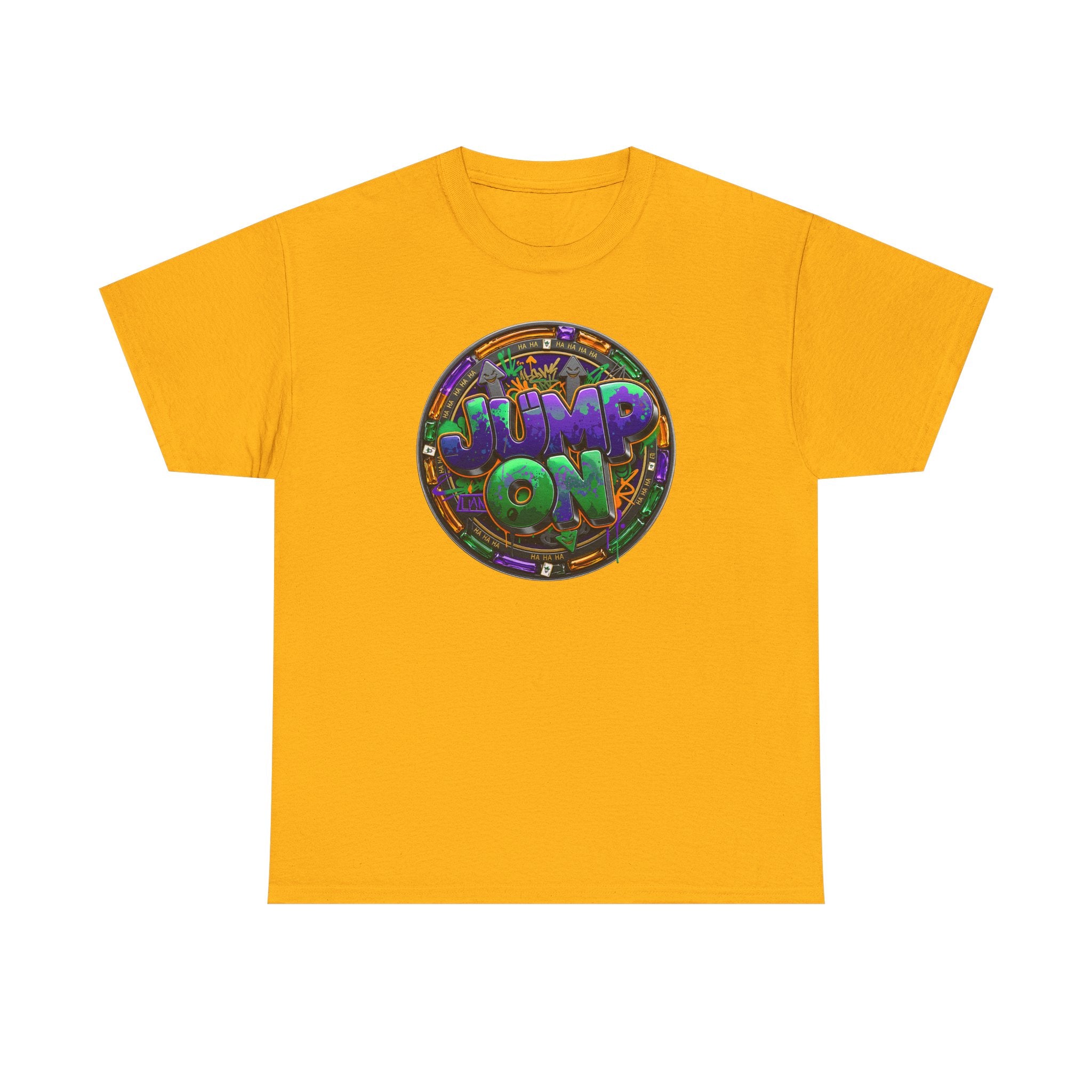 " Jump On" Circle Graphic Tee — Retro Neon Streetwear T-Shirt