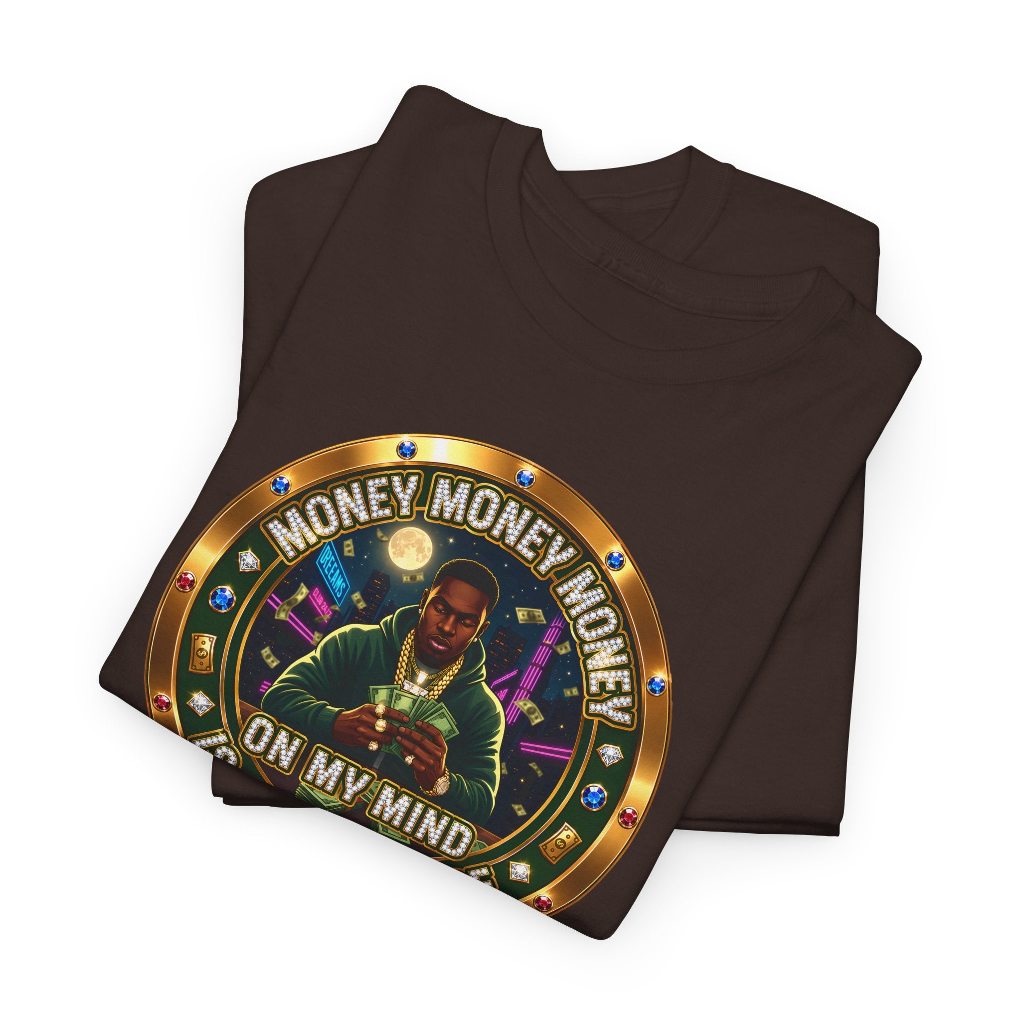 "Money On My Mind" Graphic Tee — Retro Casino Coin Design