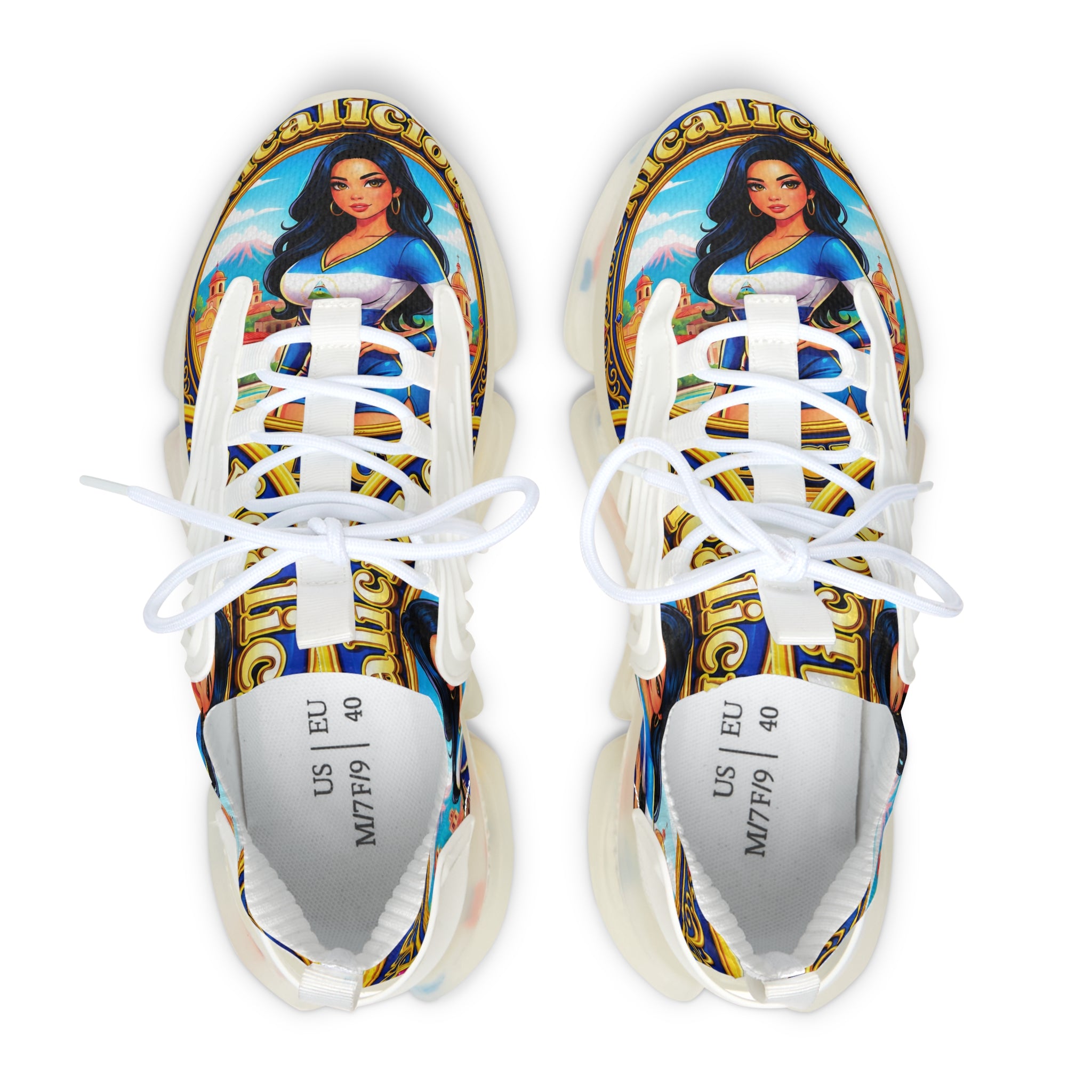 Mesh Sneakers — " Nicalicious "Vintage Pin-Up Label Print Women's Athletic Shoes
