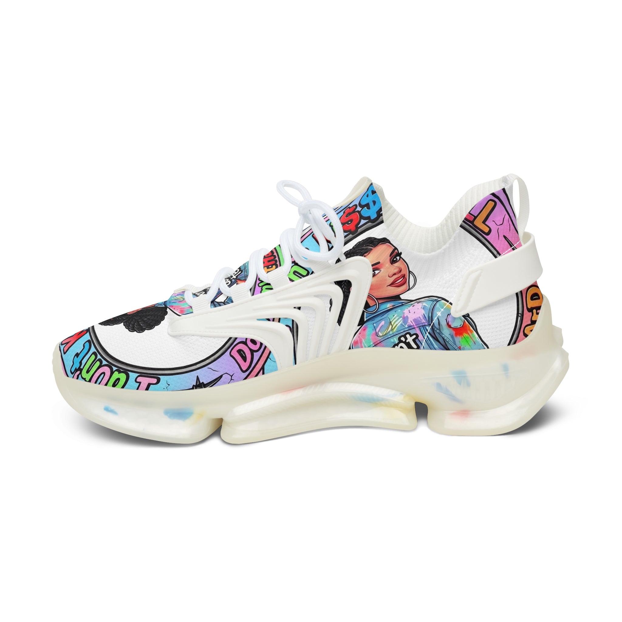 Women’s Mesh Sneakers — " I Don't kiss-N Tell"Colorful Retro Pop Art Design