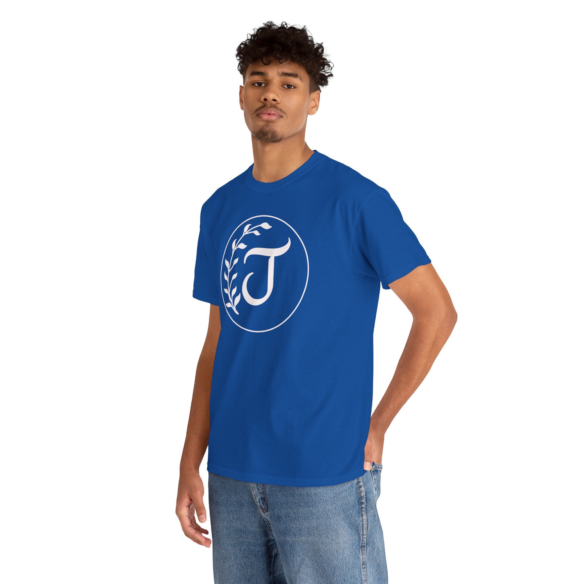 White Tee with Subtle "Floral J " Jesus Christ "— Minimalist Japanese Character T-Shirt