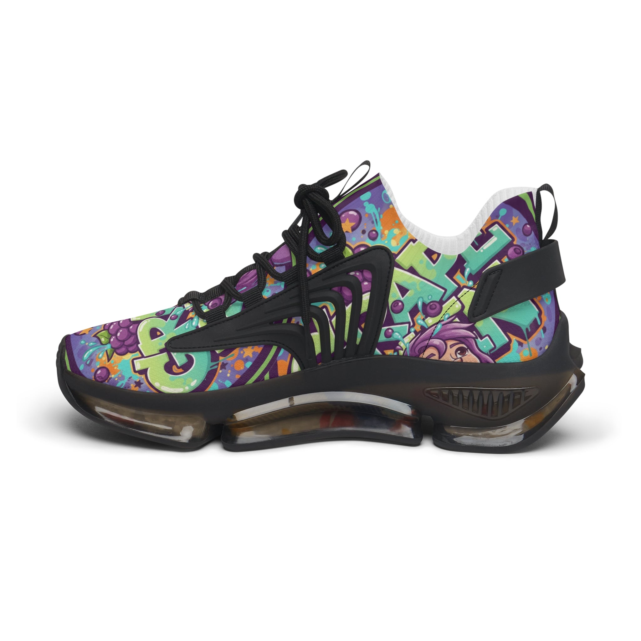 Grape Graffiti Mesh Sneakers — " Grape Run" Colorful Streetwear Athletic Shoes