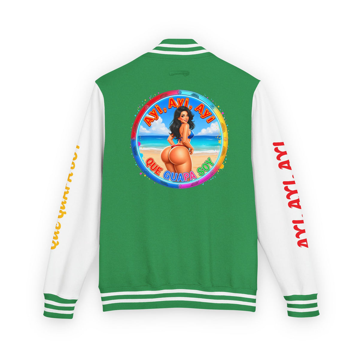 Letterman Jacket – Retro Beach Pinup Varsity Jacket with 'Ayi Ayi Ayi' Graphic