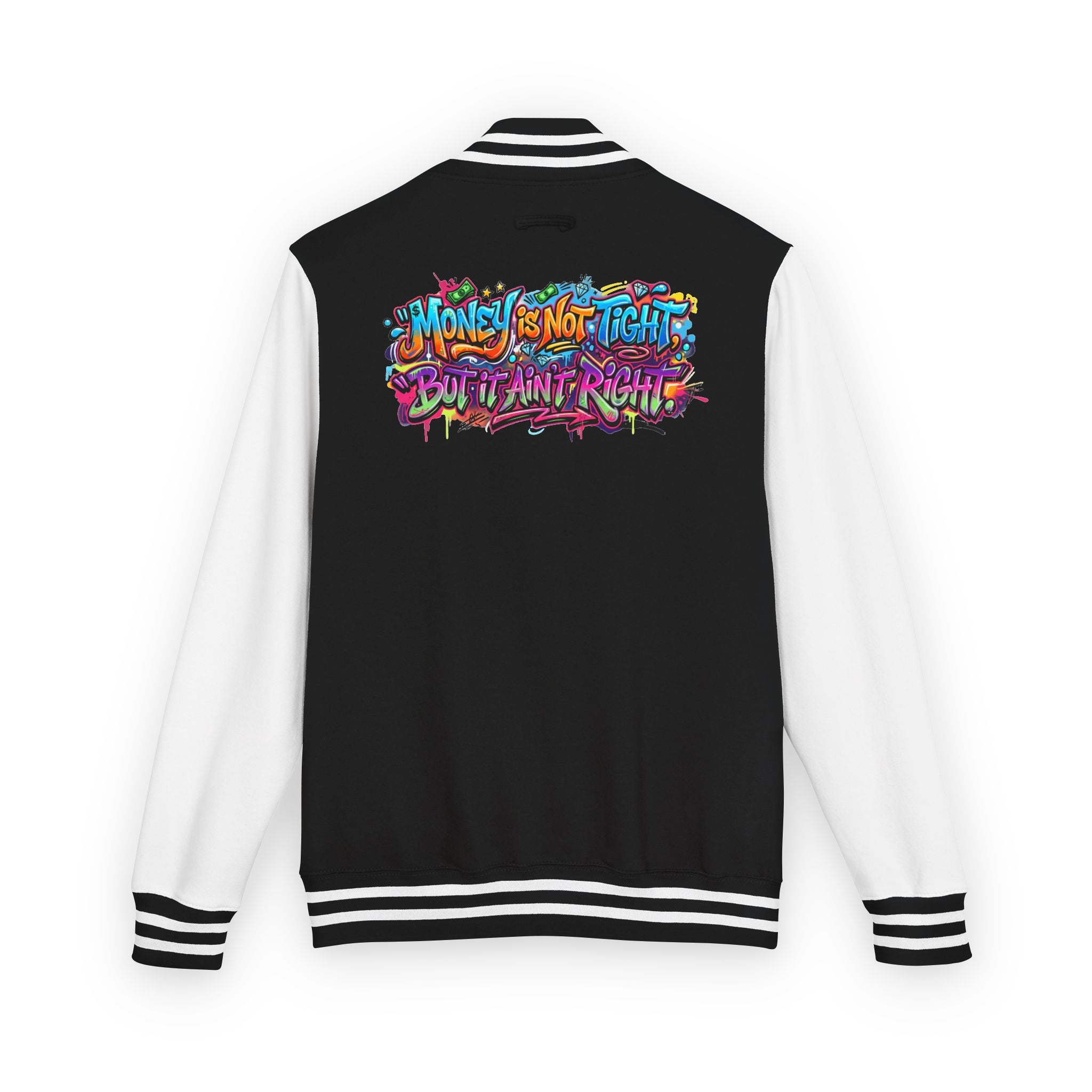 Letterman Jacket — Graffiti "Money's Not Tight, But I Ain't Rich" Retro Streetwear